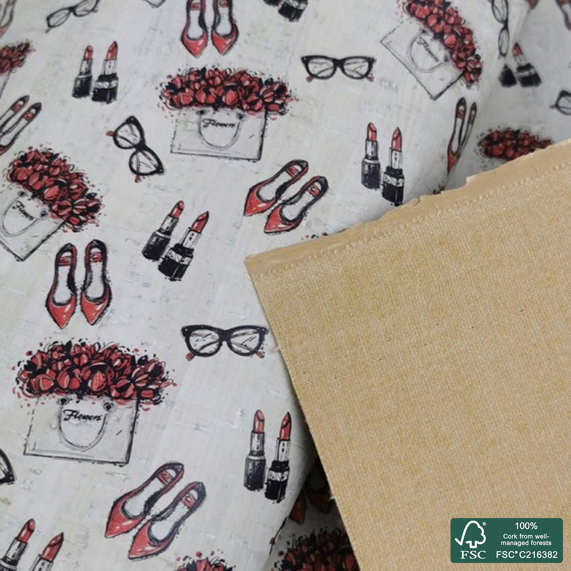 Fashion printed pattern on white cork fabric (238)