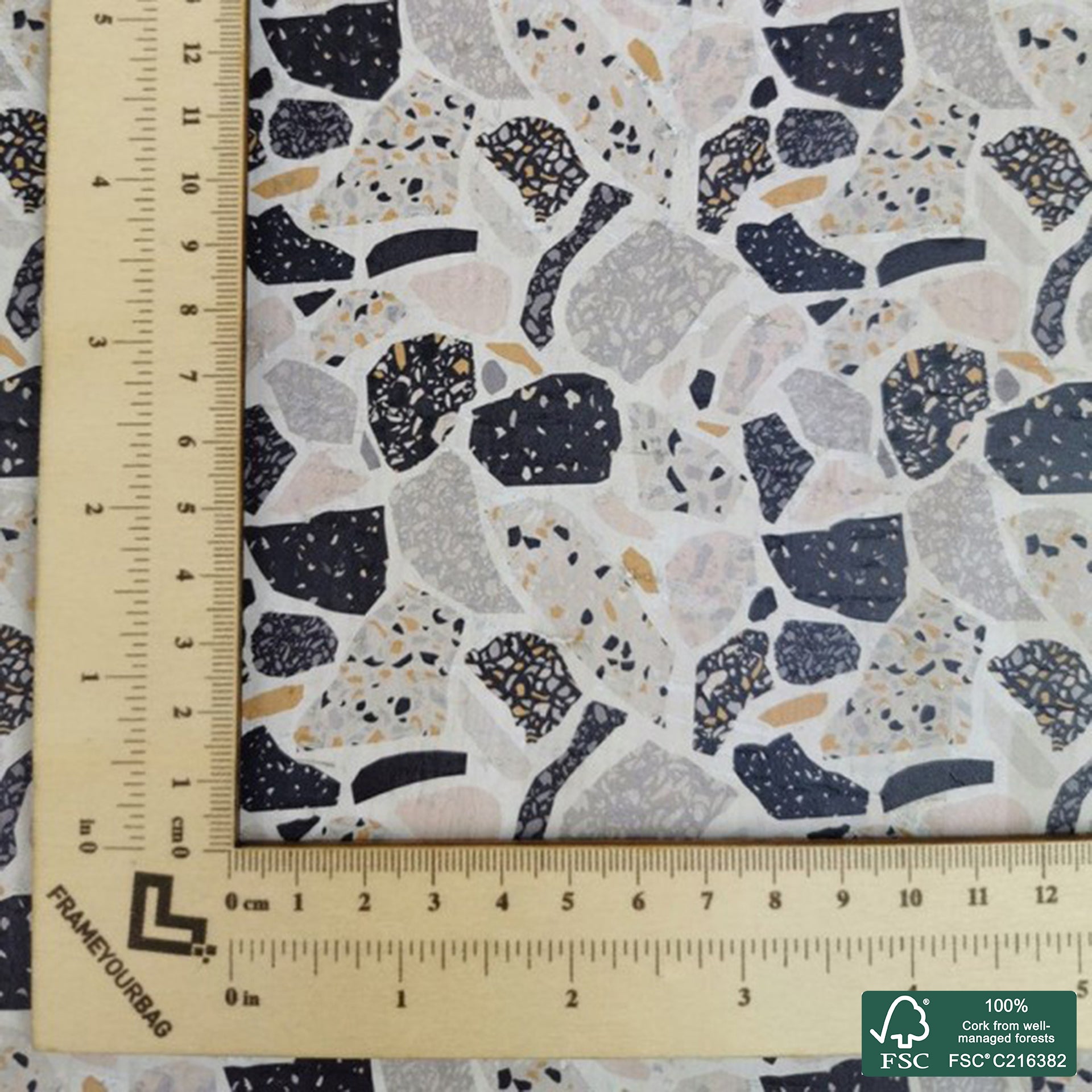 Marble printed pattern on white cork fabric (241)