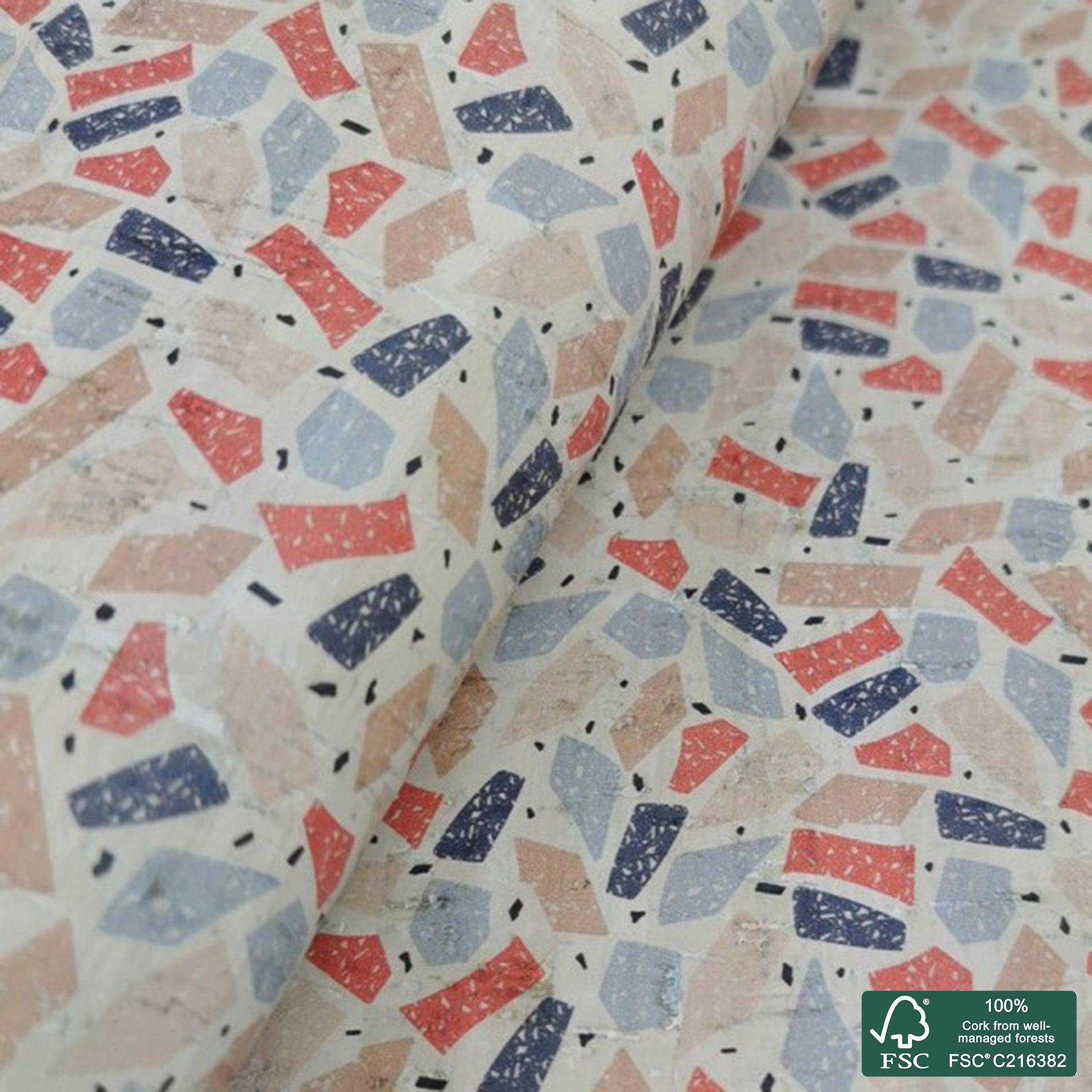 Marble printed pattern on white cork fabric (242)