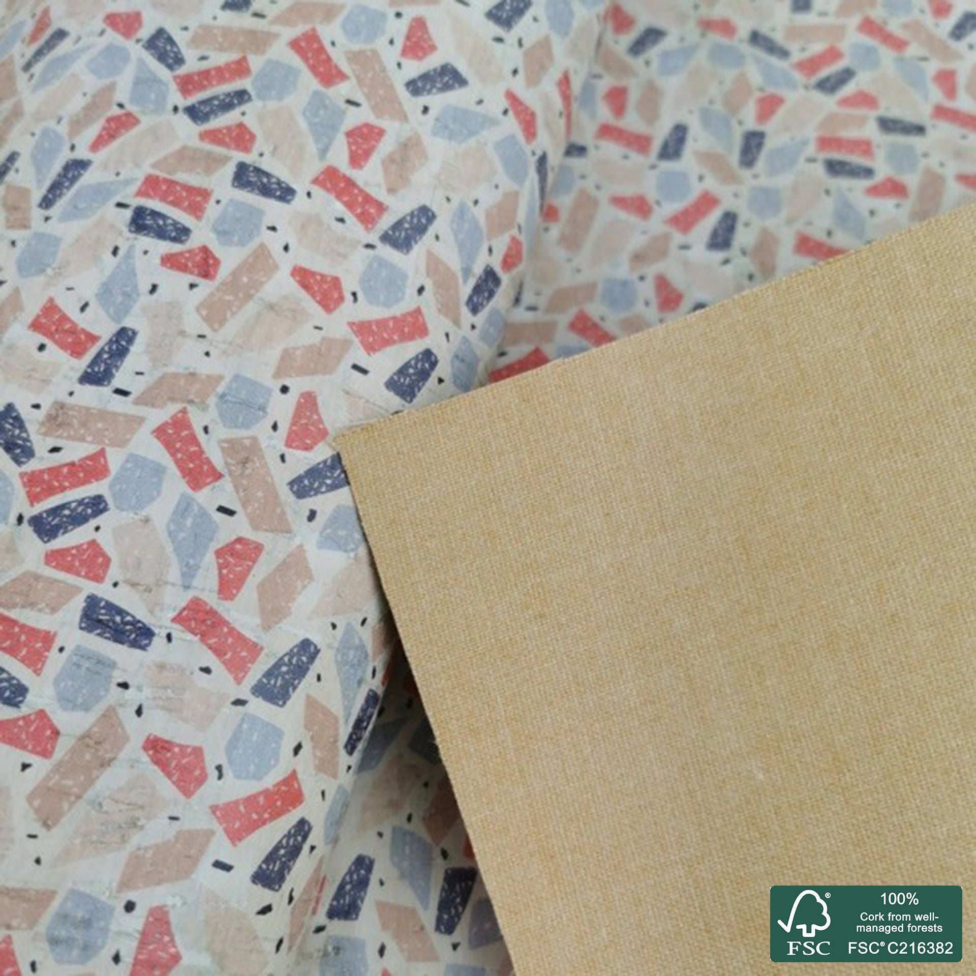 Marble printed pattern on white cork fabric (242)
