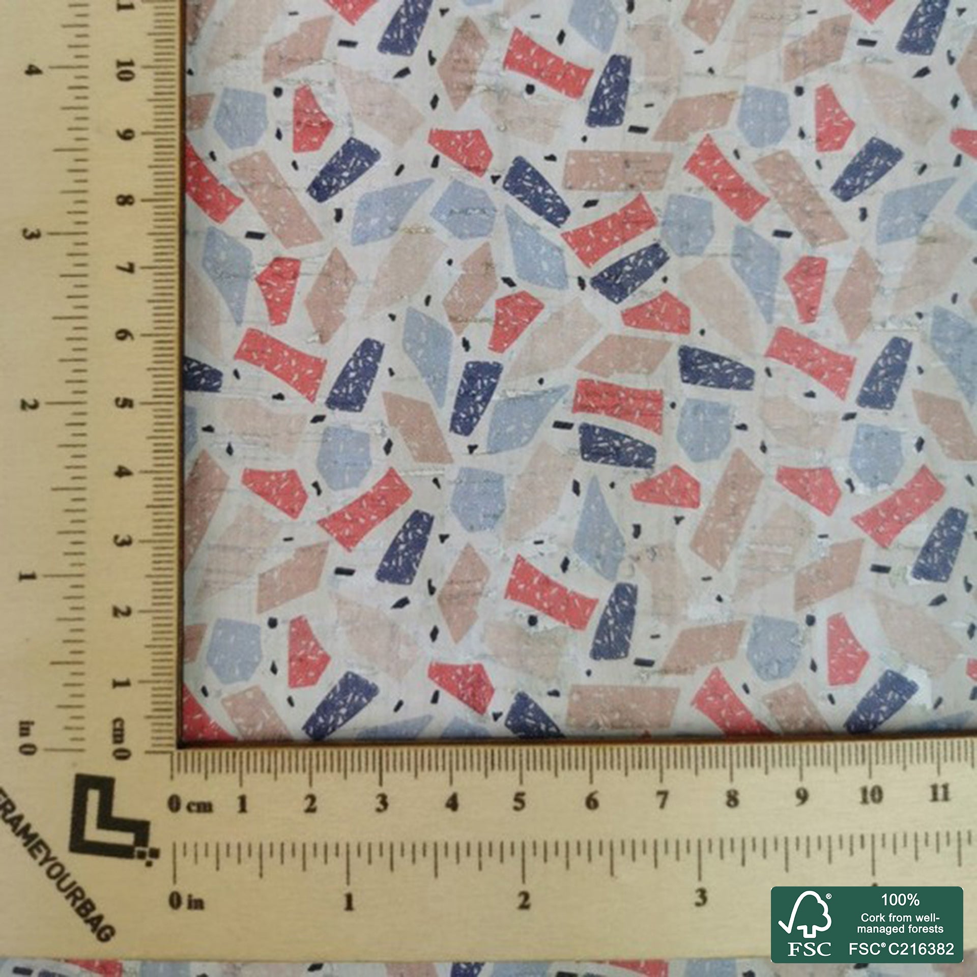 Marble printed pattern on white cork fabric (242)