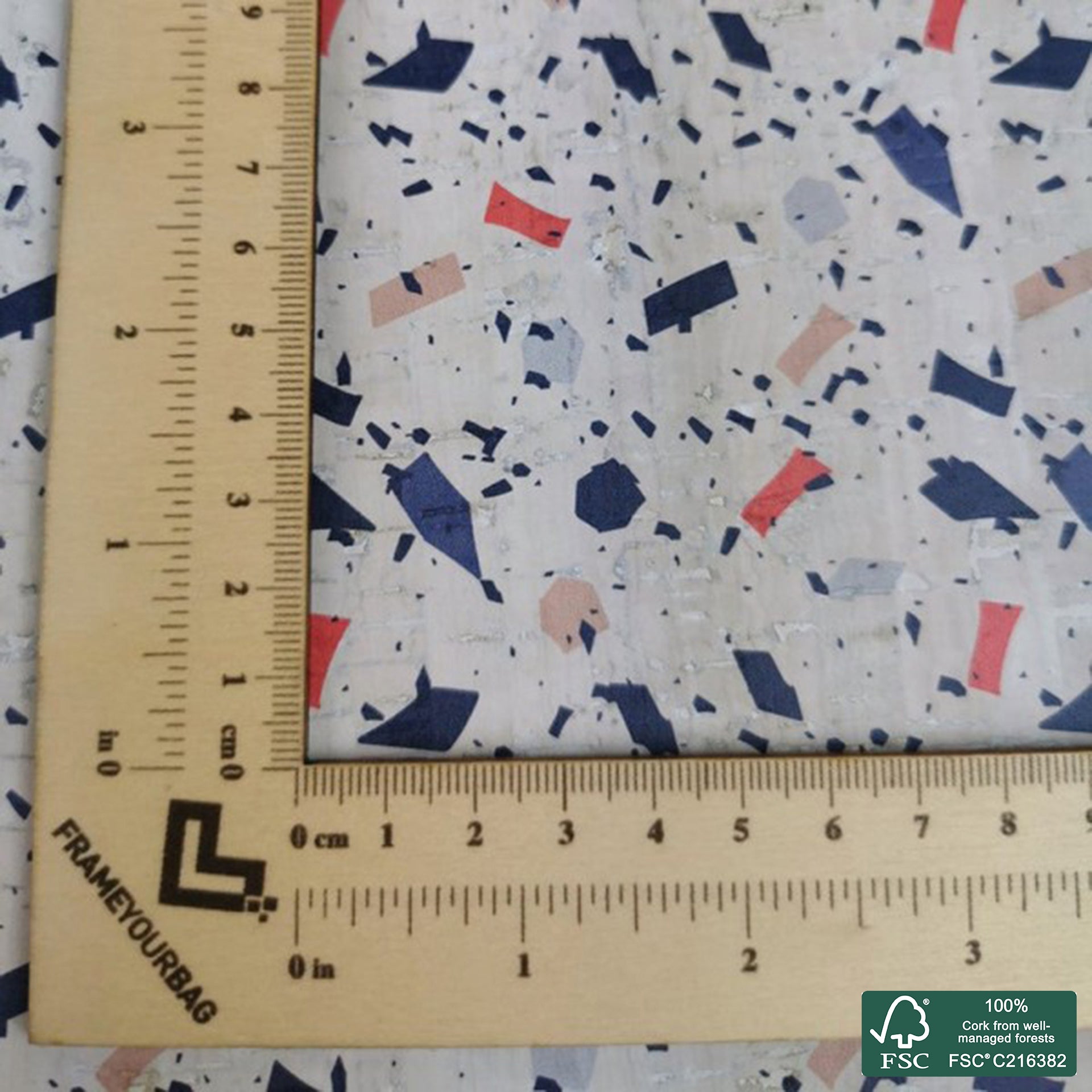 Marble printed pattern on white cork fabric (243)