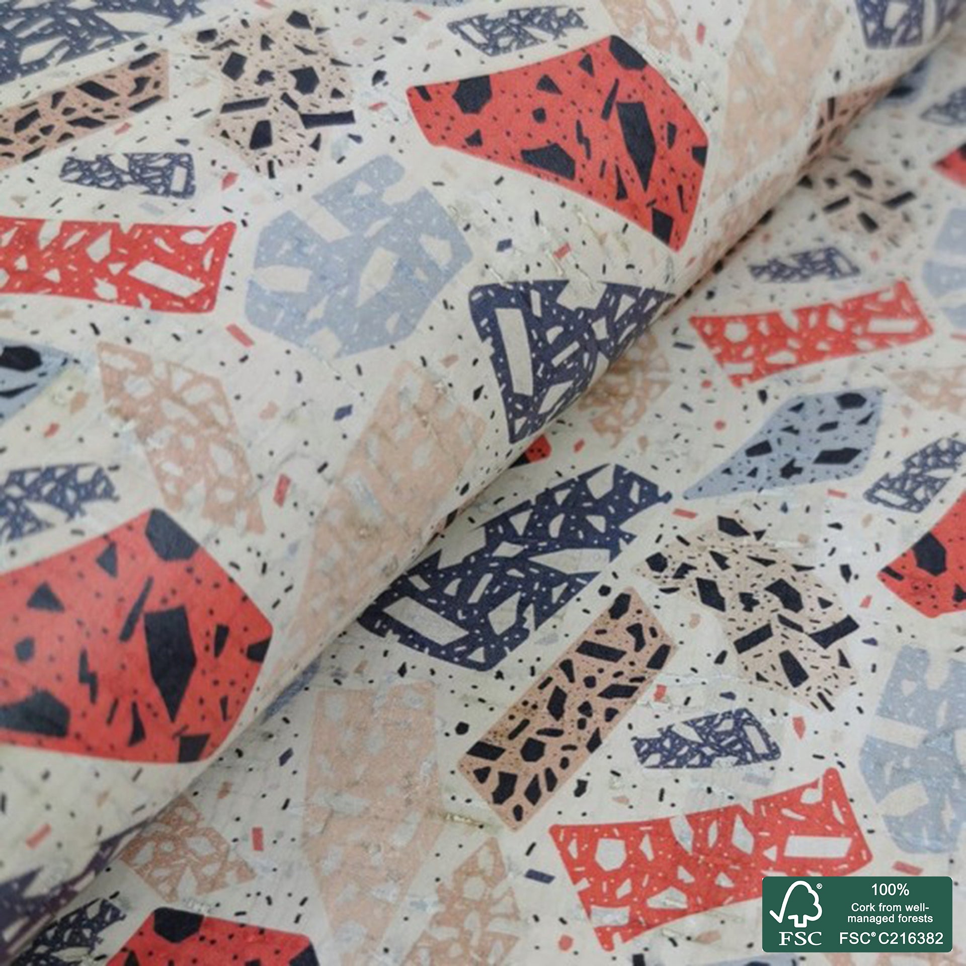 Marble printed pattern on white cork fabric (244)