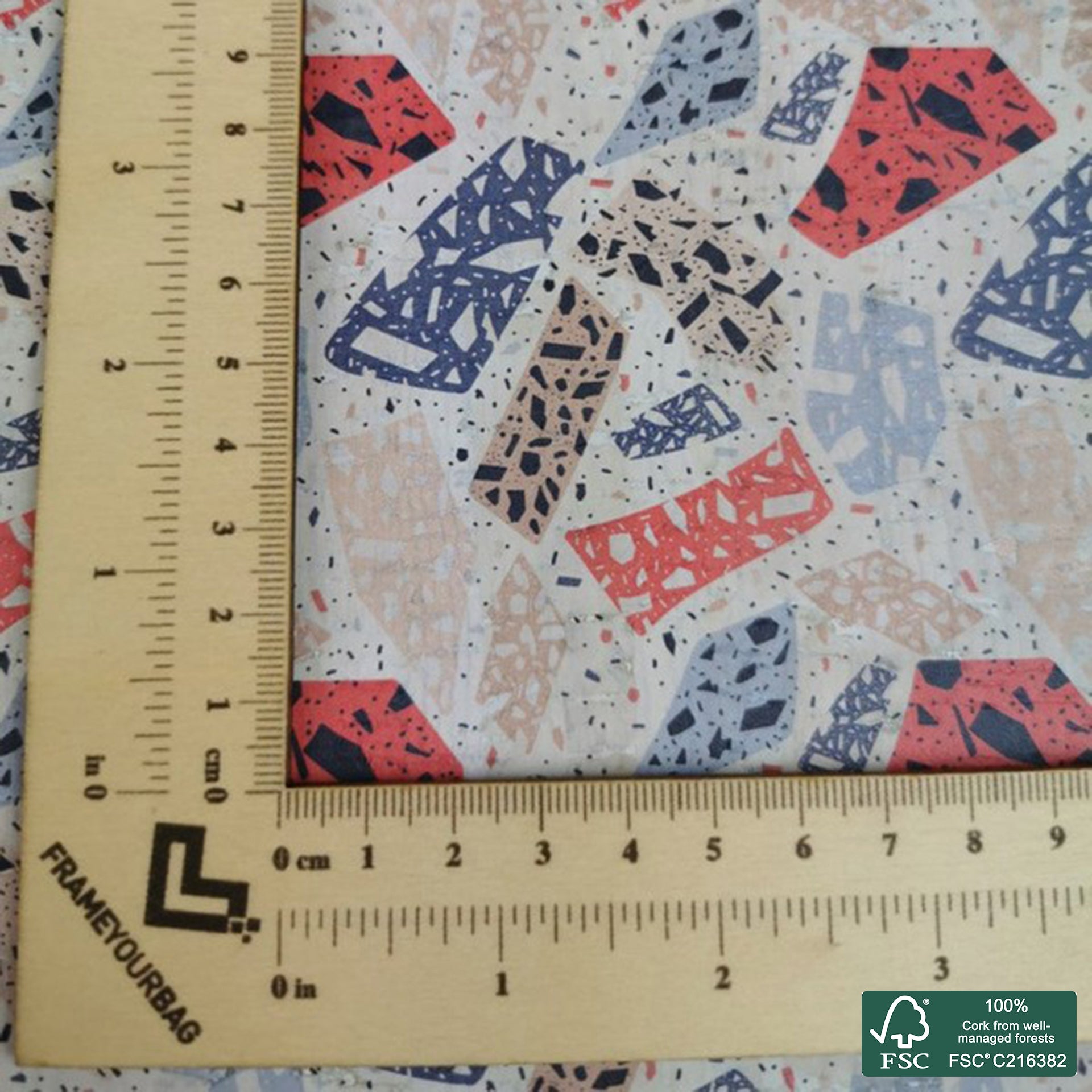 Marble printed pattern on white cork fabric (244)