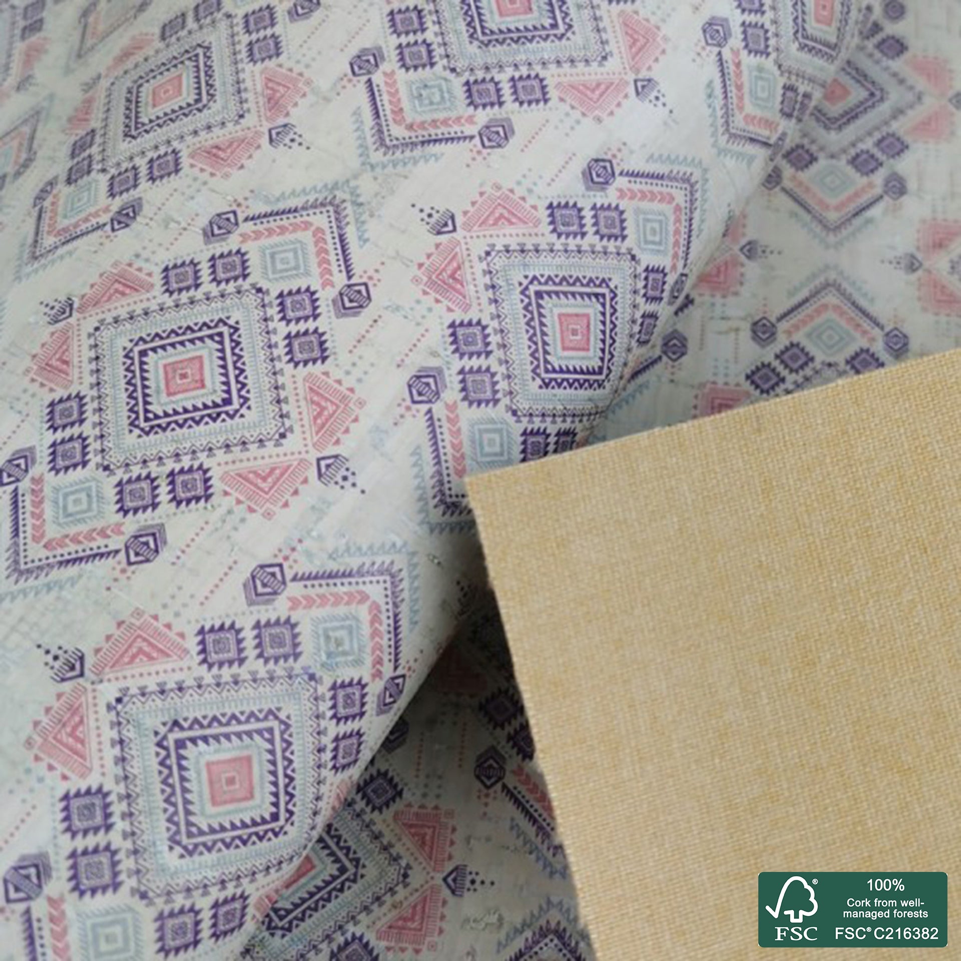 Tiles printed pattern on white cork fabric (249)