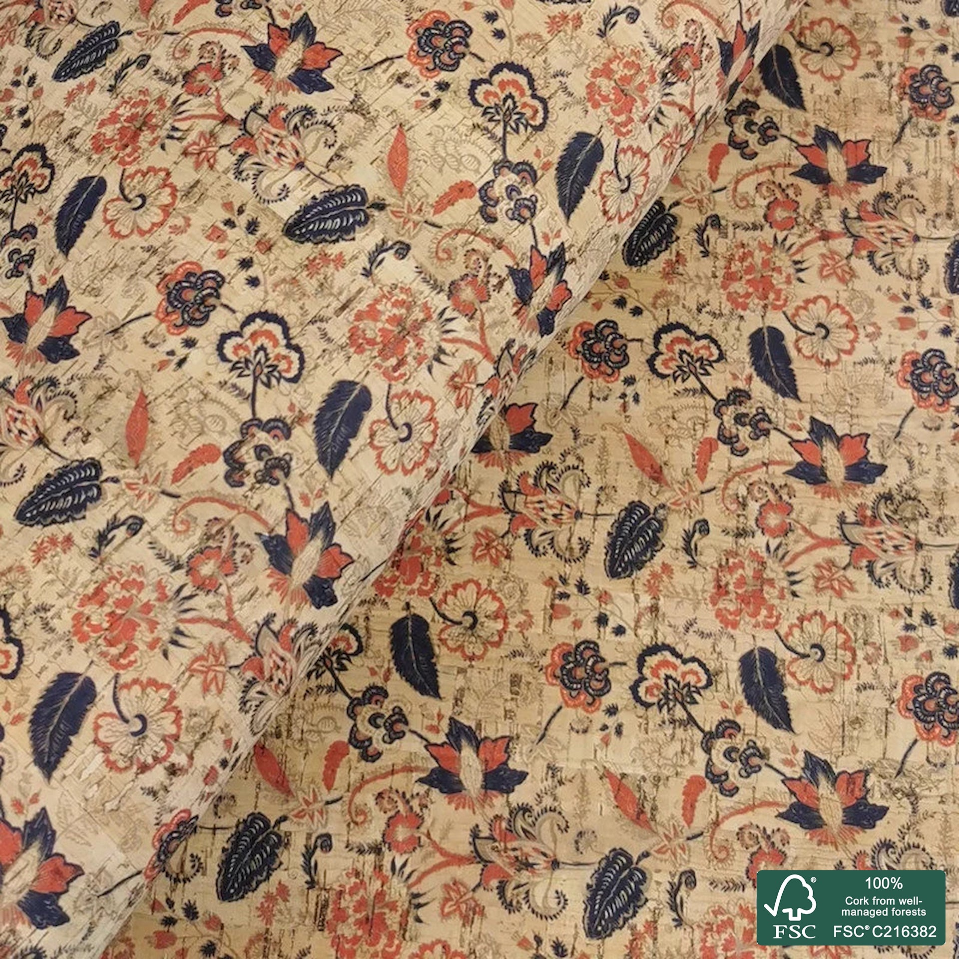 Paisley printed pattern on natural cork fabric (253)