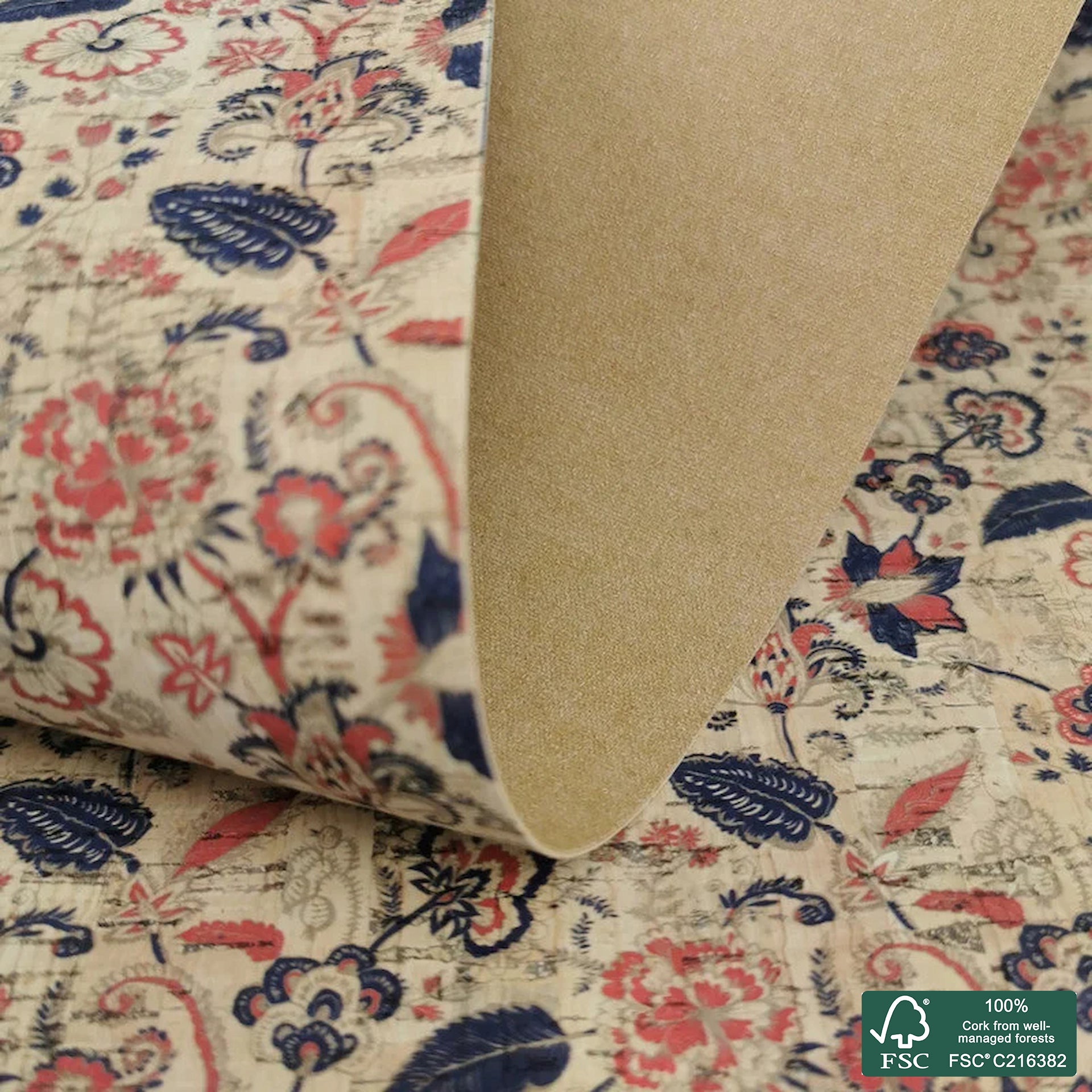 Paisley printed pattern on natural cork fabric (253)