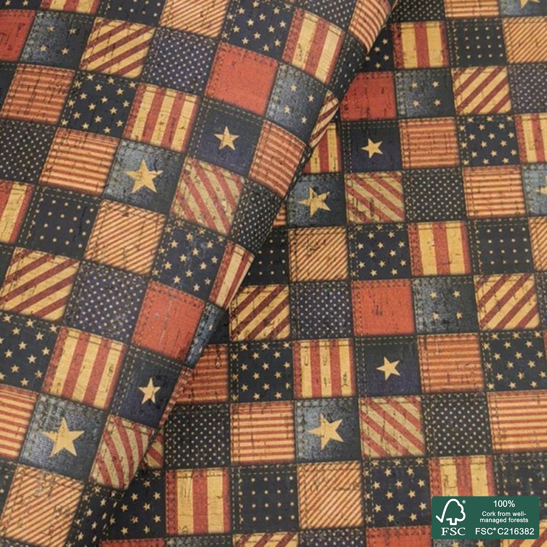 United States printed pattern on natural cork fabric (255)