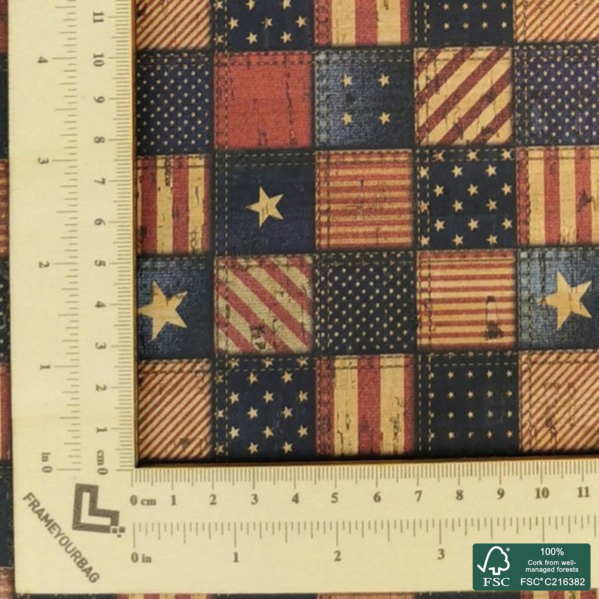 United States printed pattern on natural cork fabric (255)