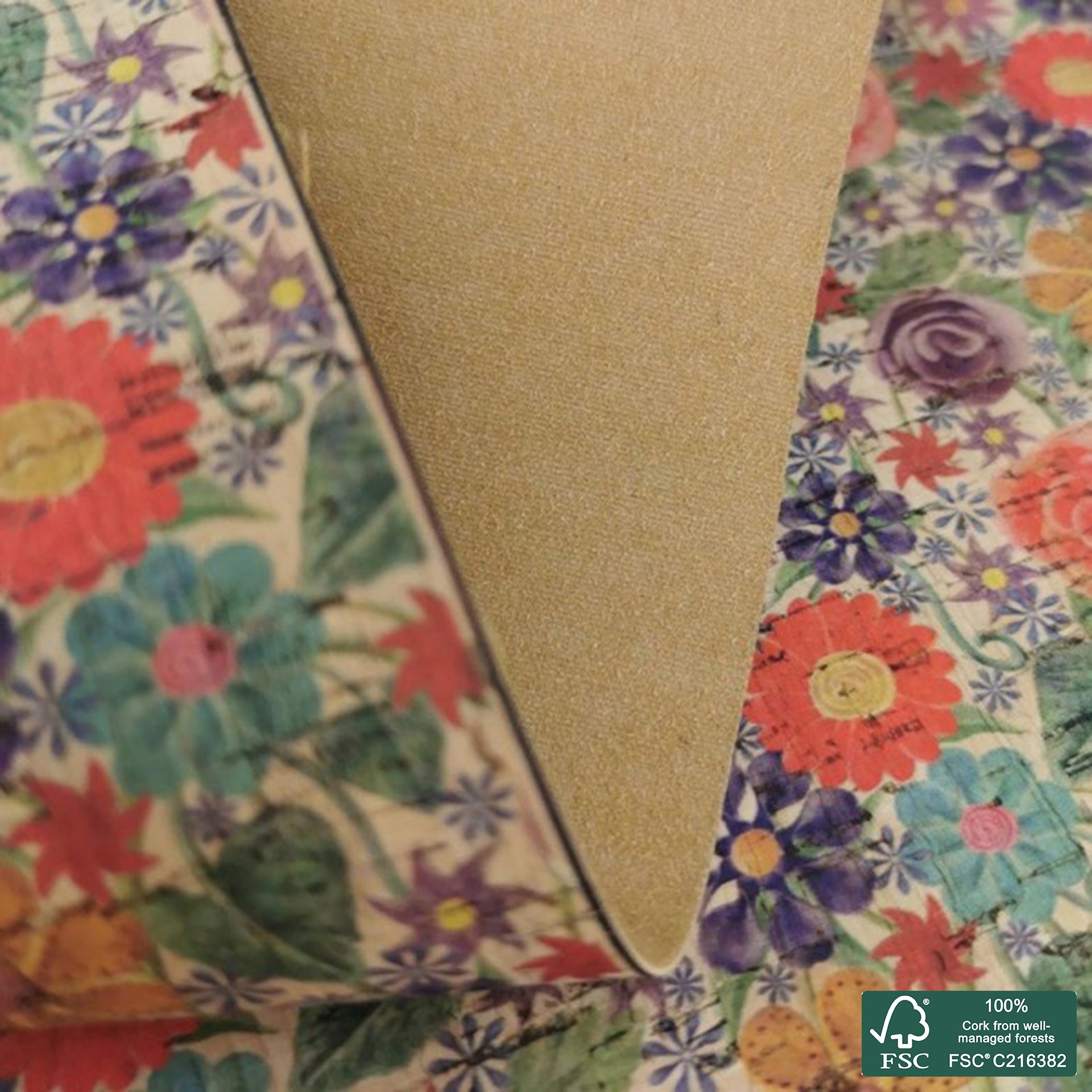 Flowers printed pattern on natural cork fabric (256)