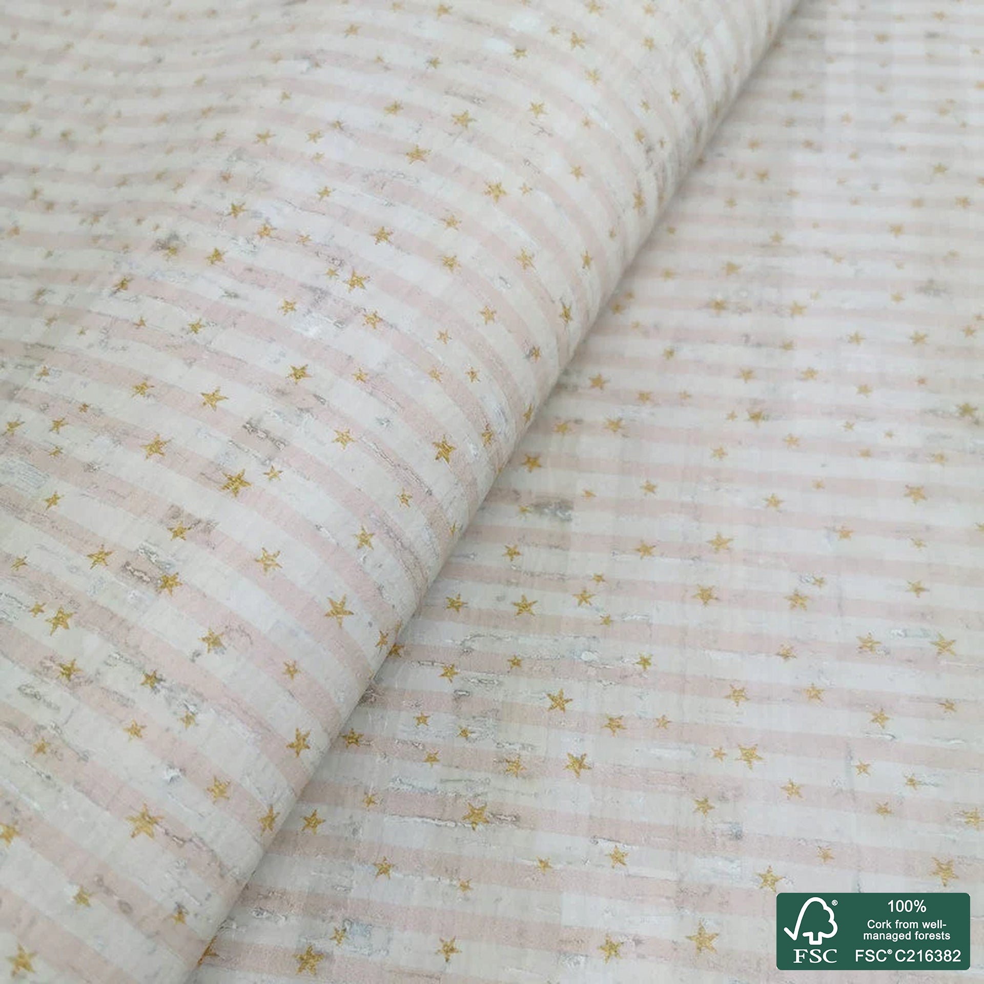 Stars printed pattern on white cork fabric (262)