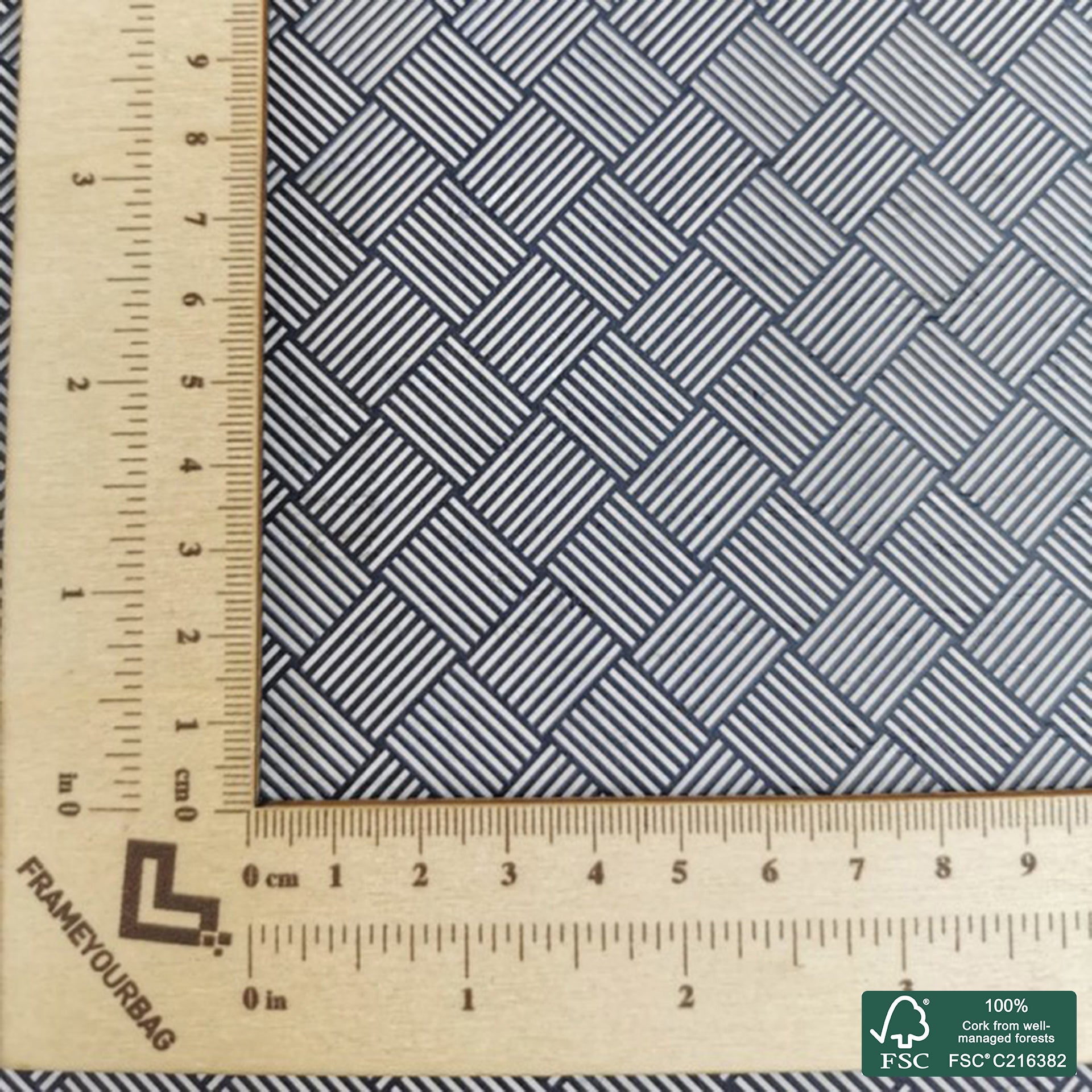 Braided printed pattern on white cork fabric (263)