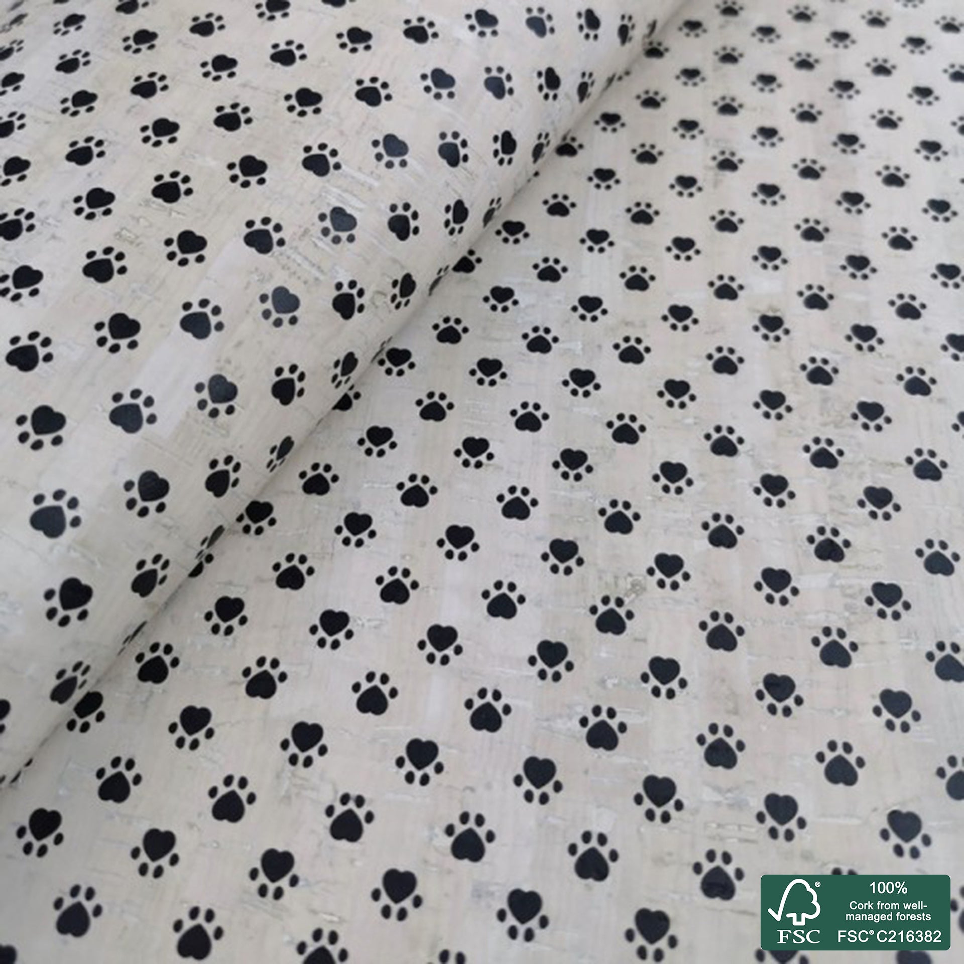 Paws printed pattern on white cork fabric (271)