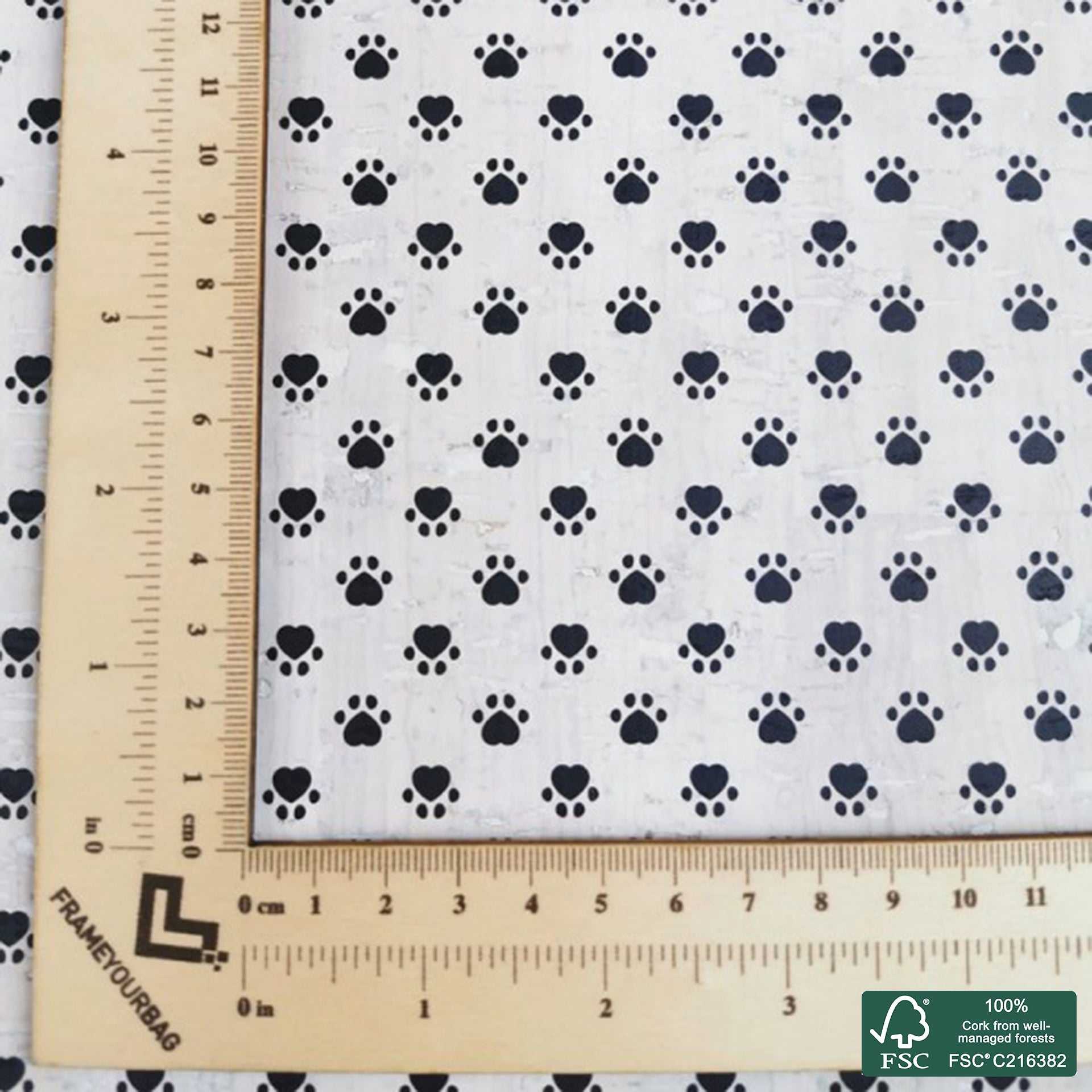 Paws printed pattern on white cork fabric (271)