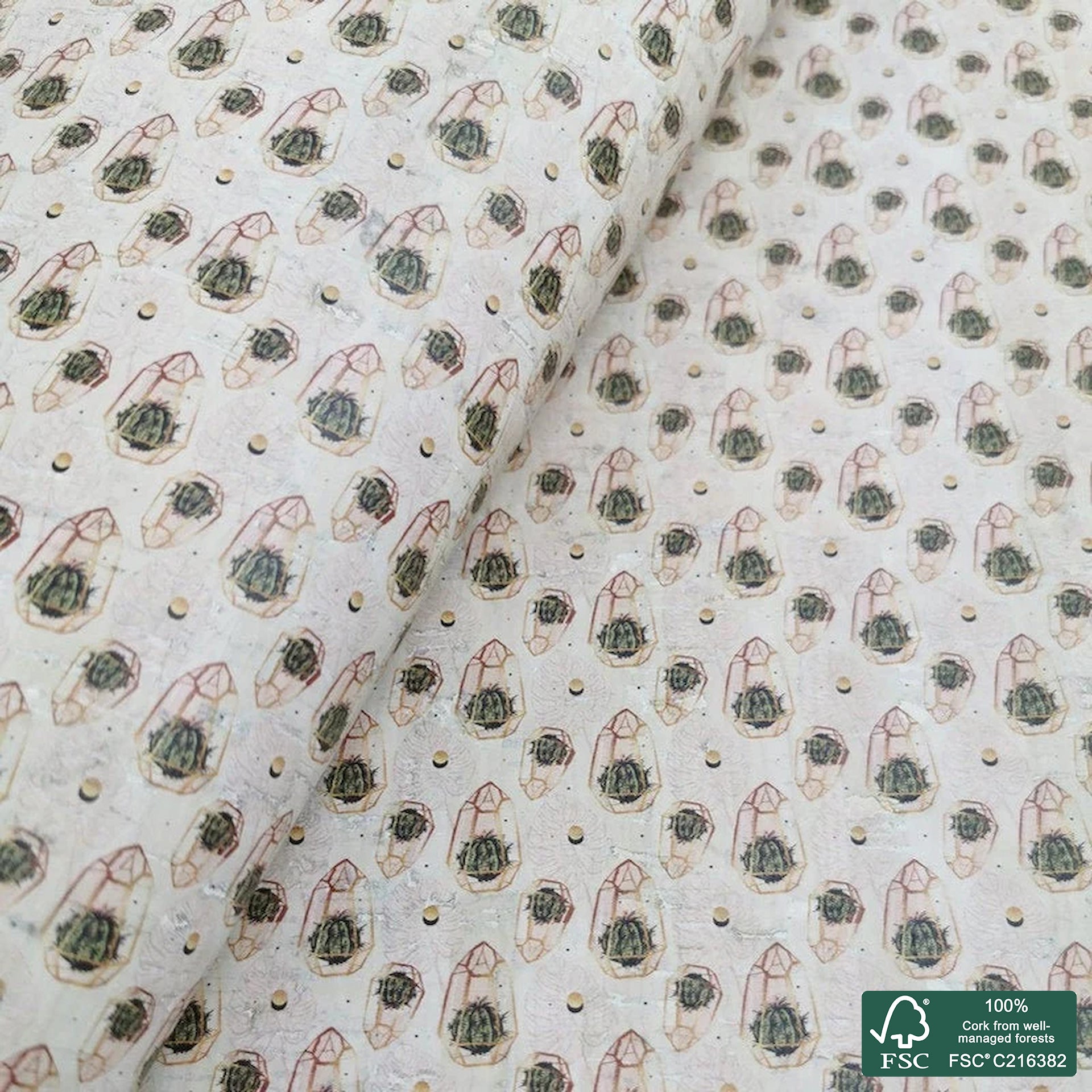 Abstract printed pattern on white cork fabric (273)