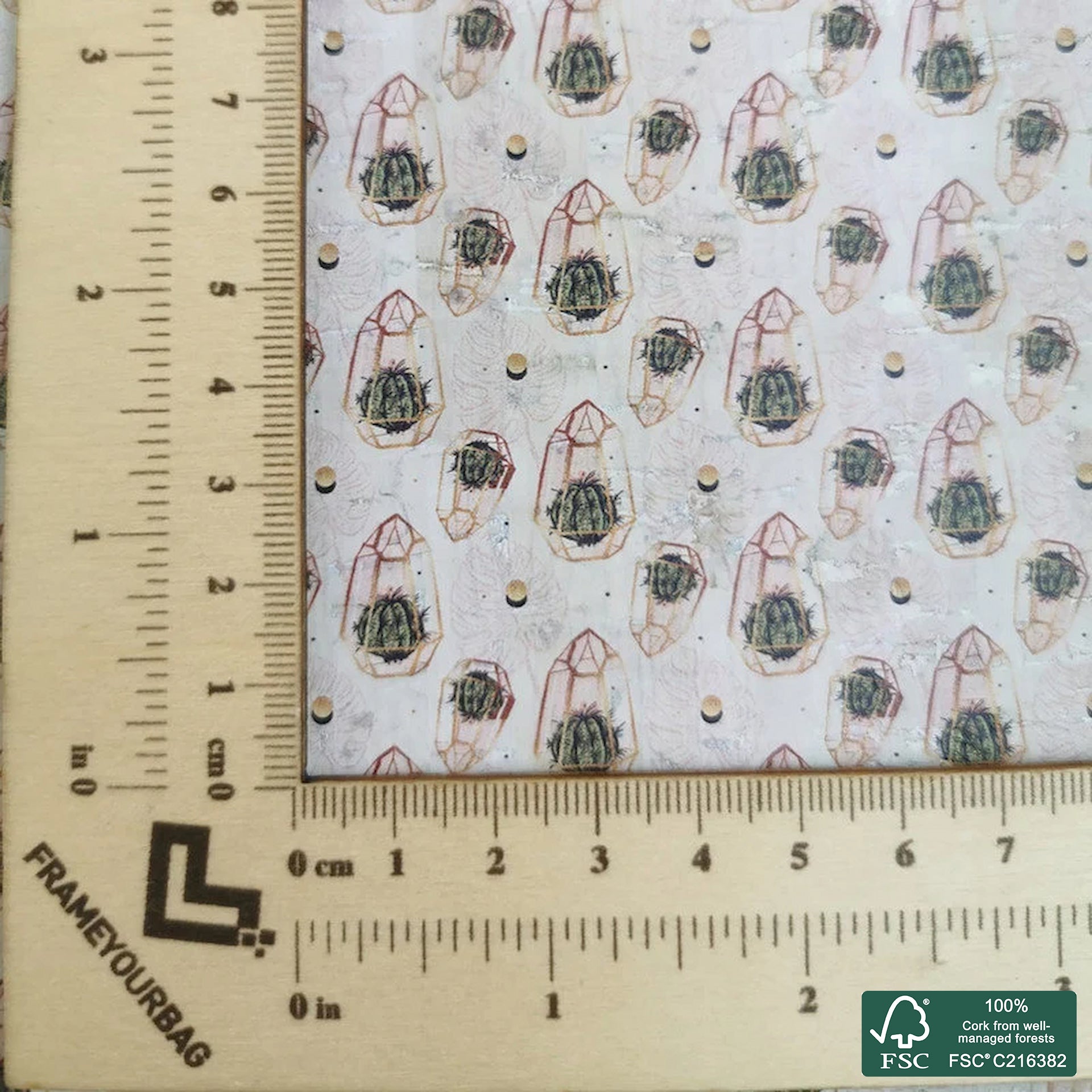 Abstract printed pattern on white cork fabric (273)