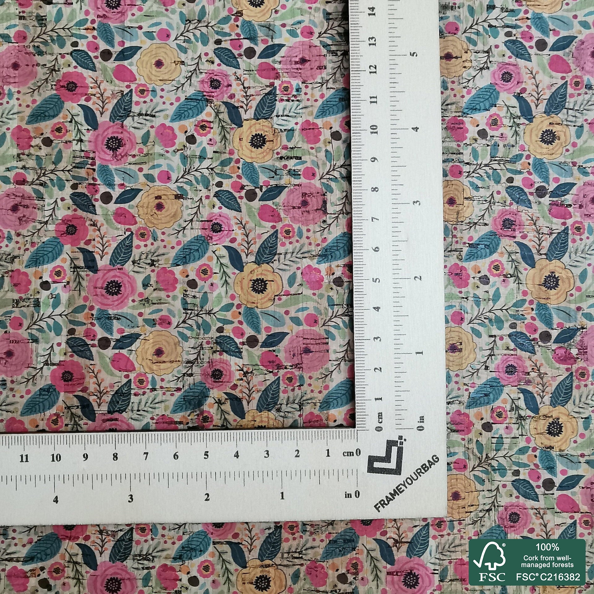 Flowers printed pattern on natural cork fabric (280)