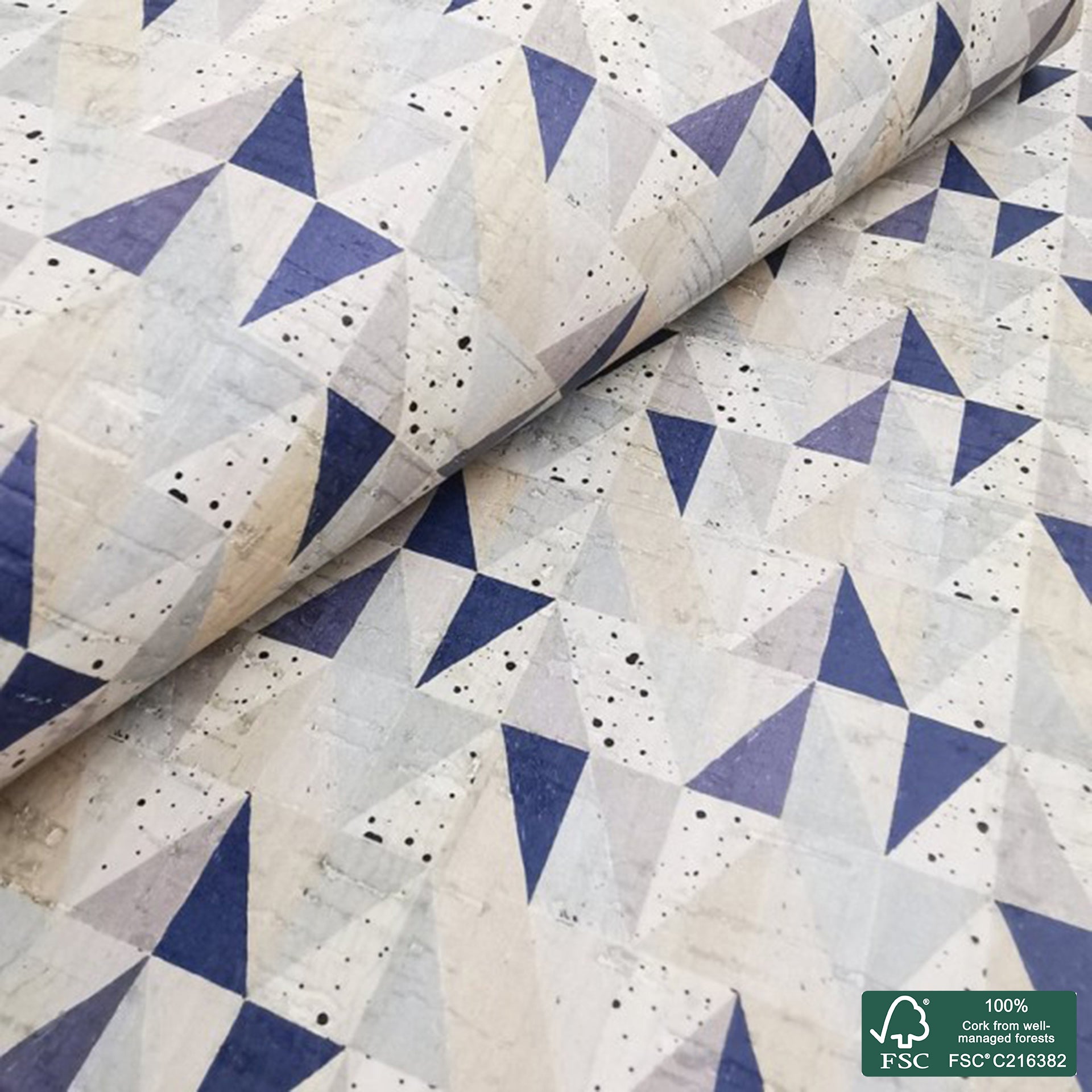 Tiles printed pattern on white cork fabric (282)