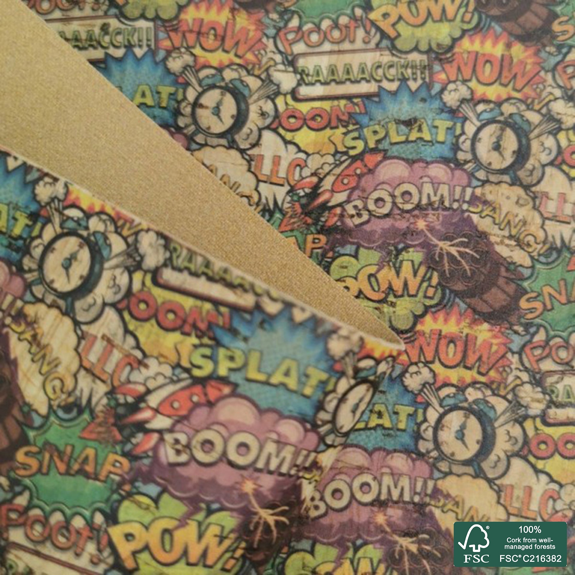 Cartoon printed pattern on natural cork fabric (283)
