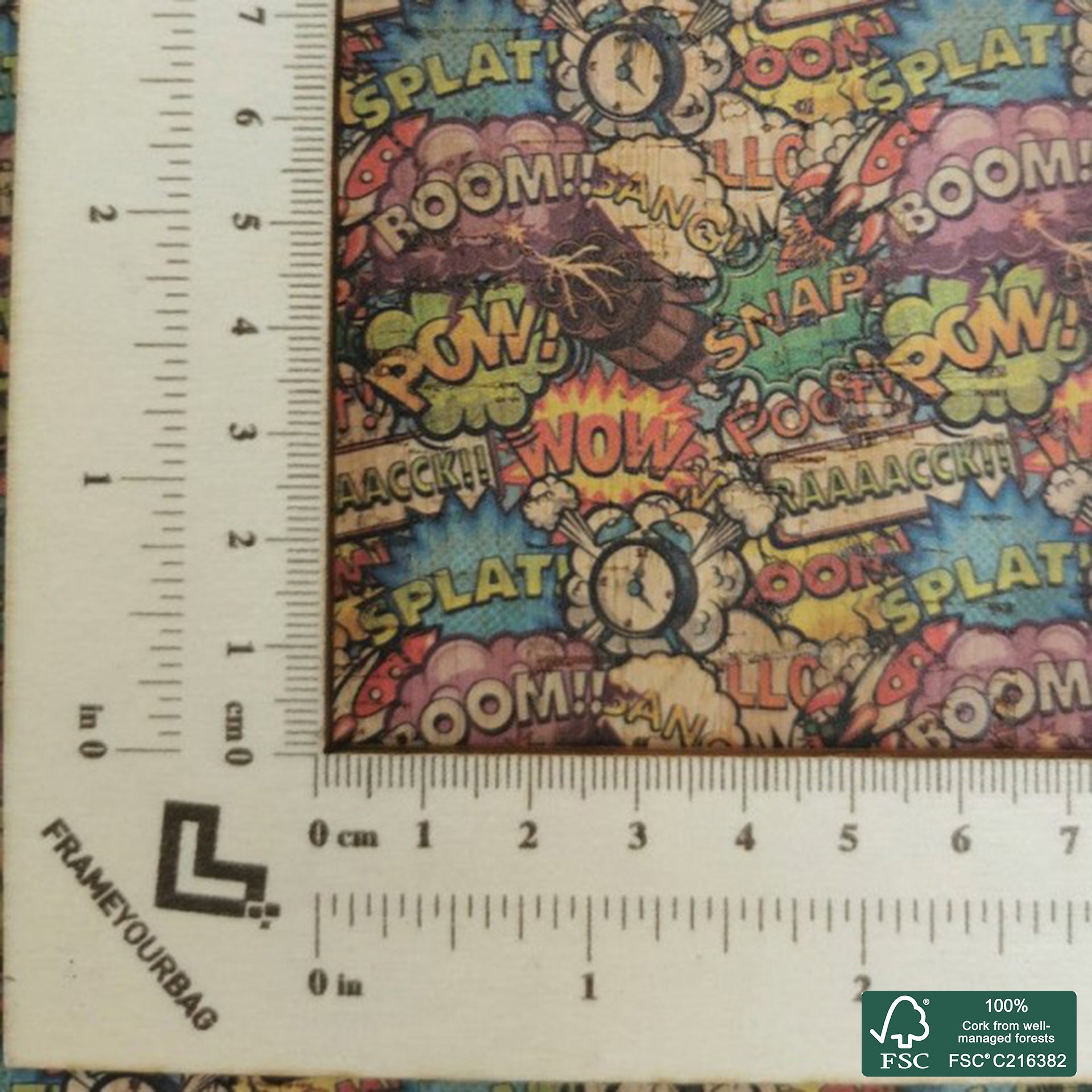 Cartoon printed pattern on natural cork fabric (283)