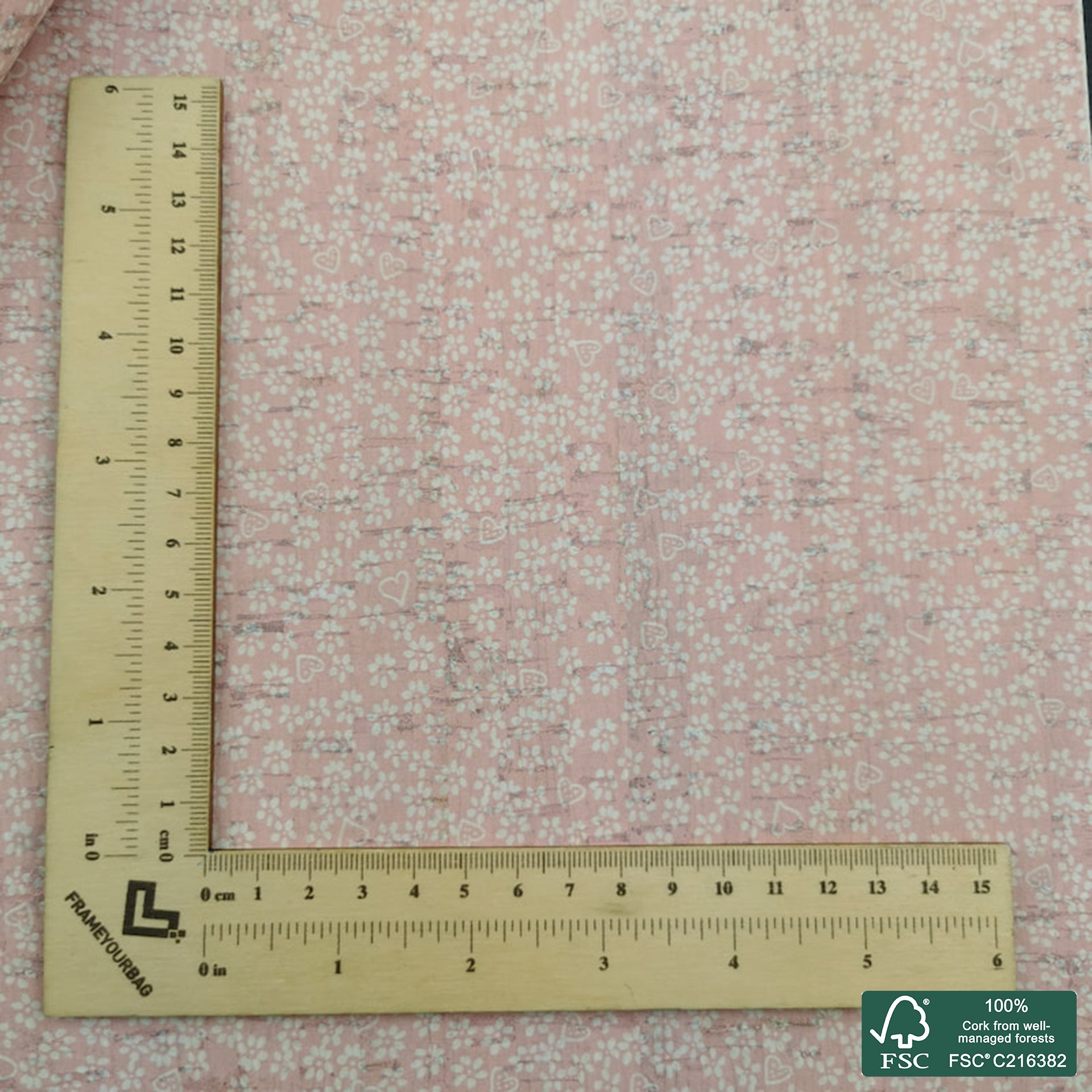 Flowers printed pattern on white cork fabric (286)