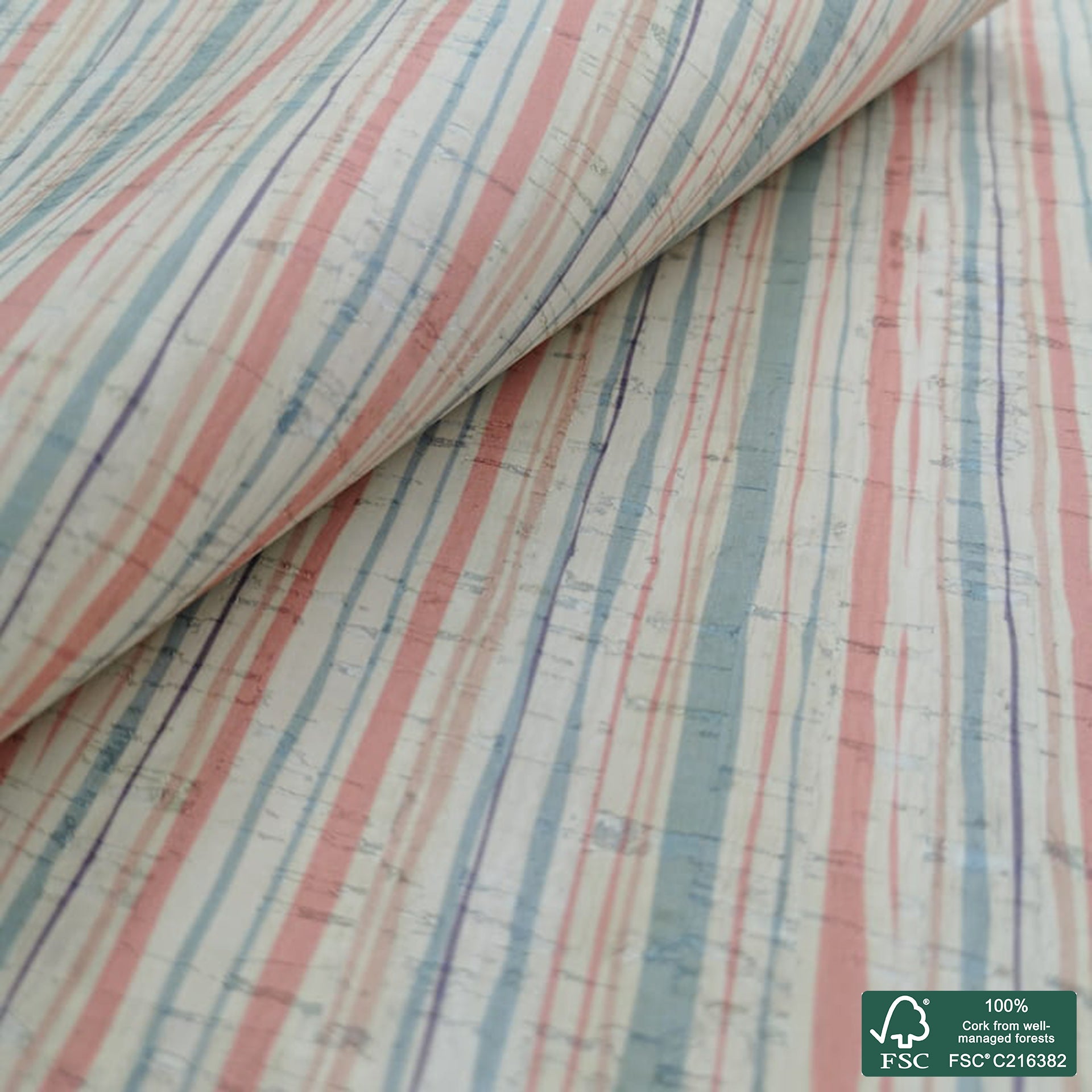 Stripes printed pattern on white cork fabric (287)