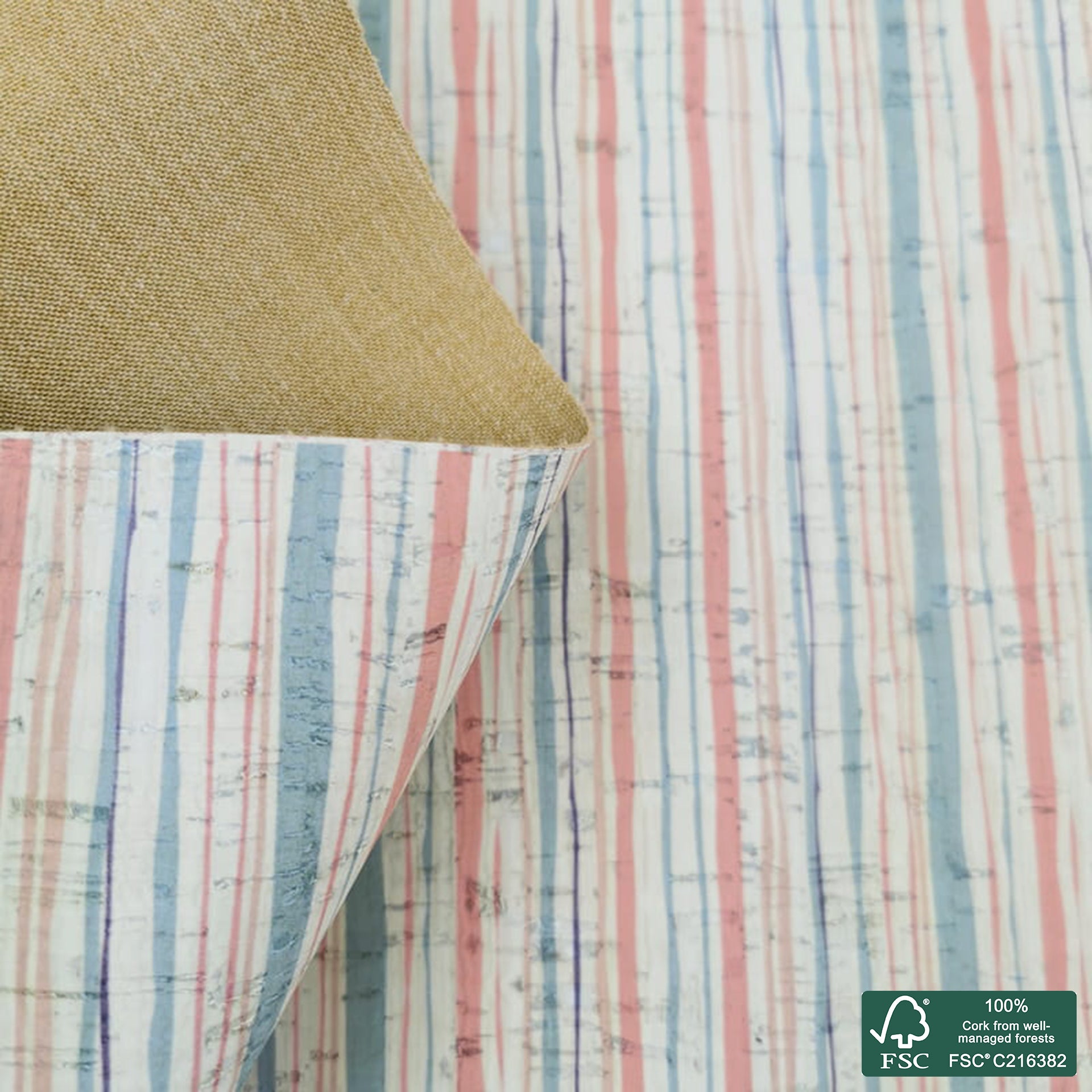 Stripes printed pattern on white cork fabric (287)