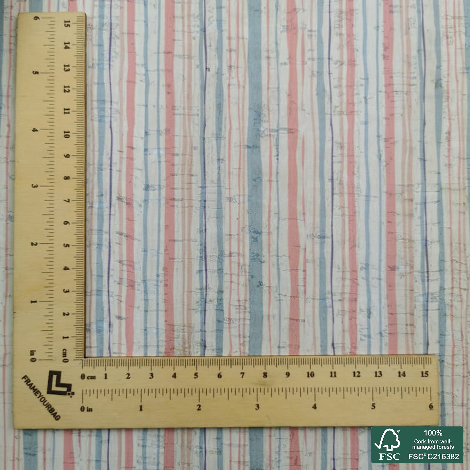 Stripes printed pattern on white cork fabric (287)