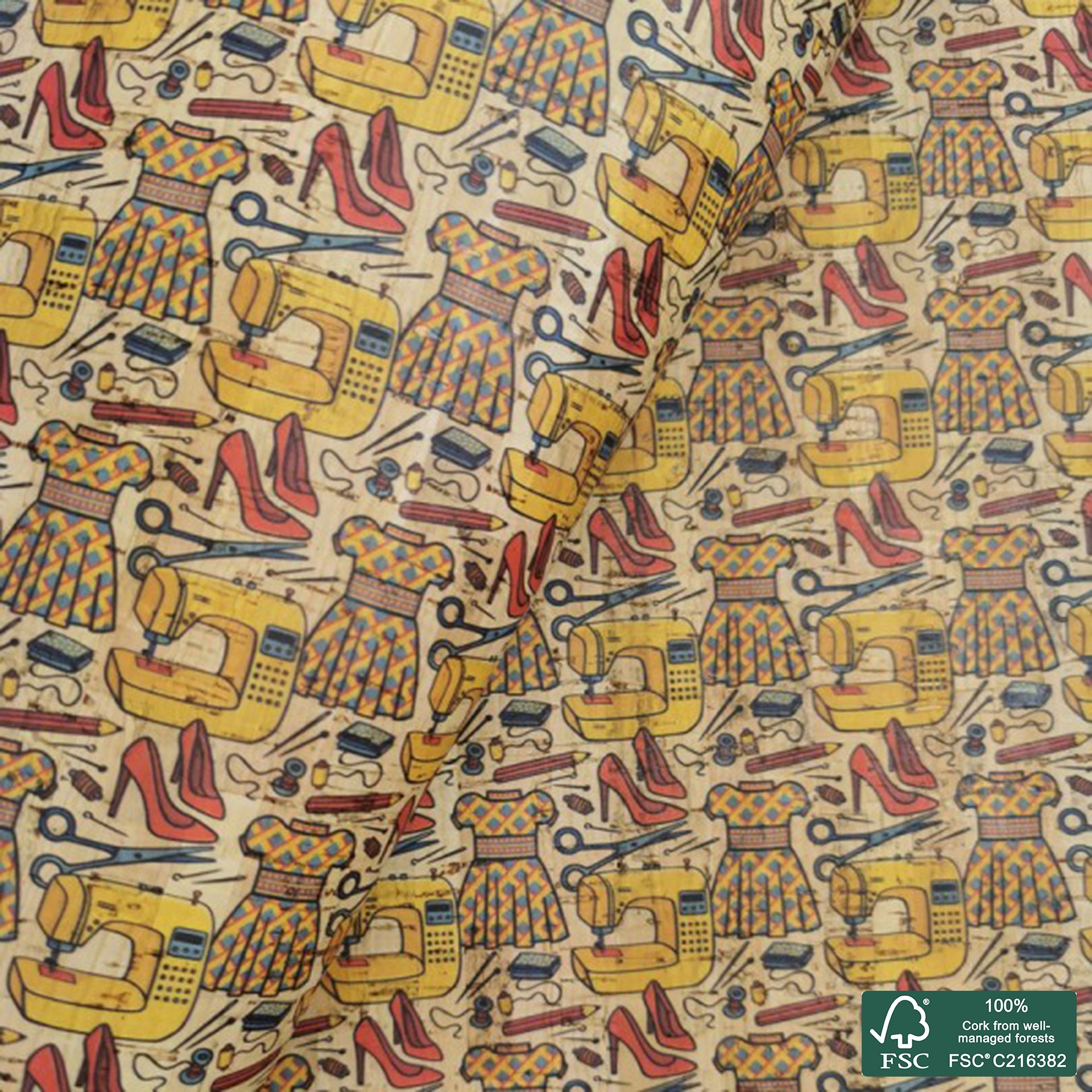 Fashion printed pattern on natural cork fabric (308)