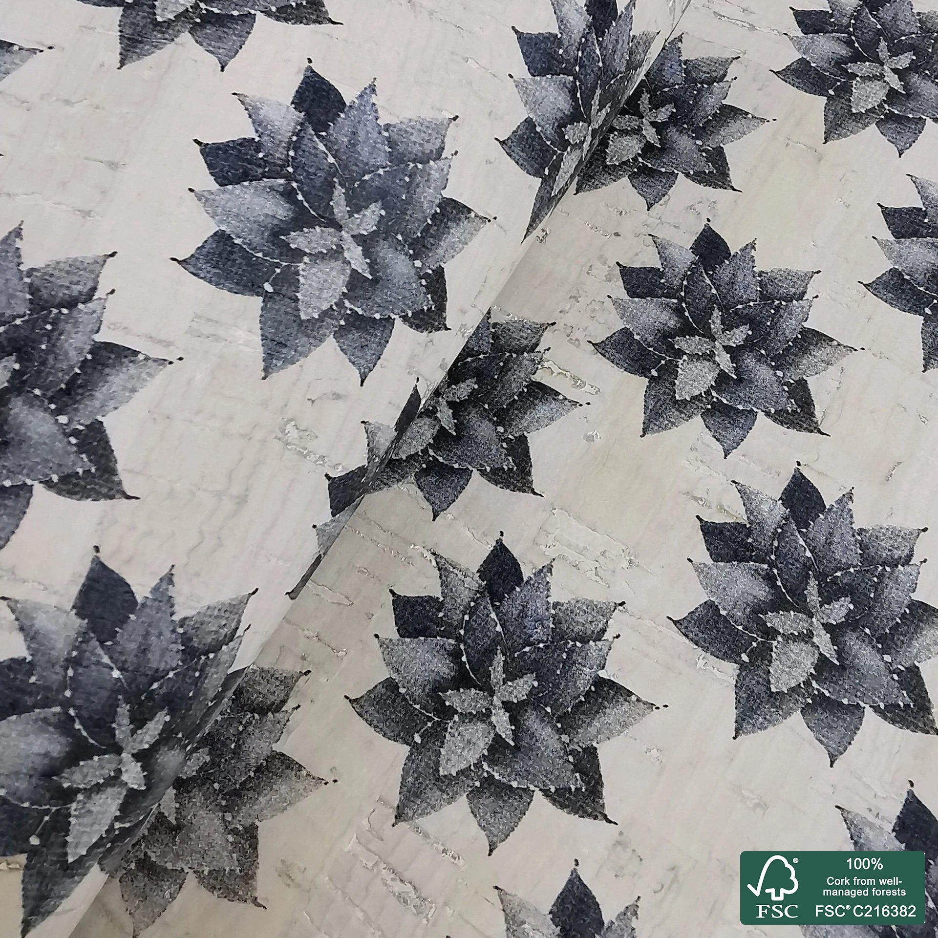 Succulents printed pattern on white cork fabric (317)