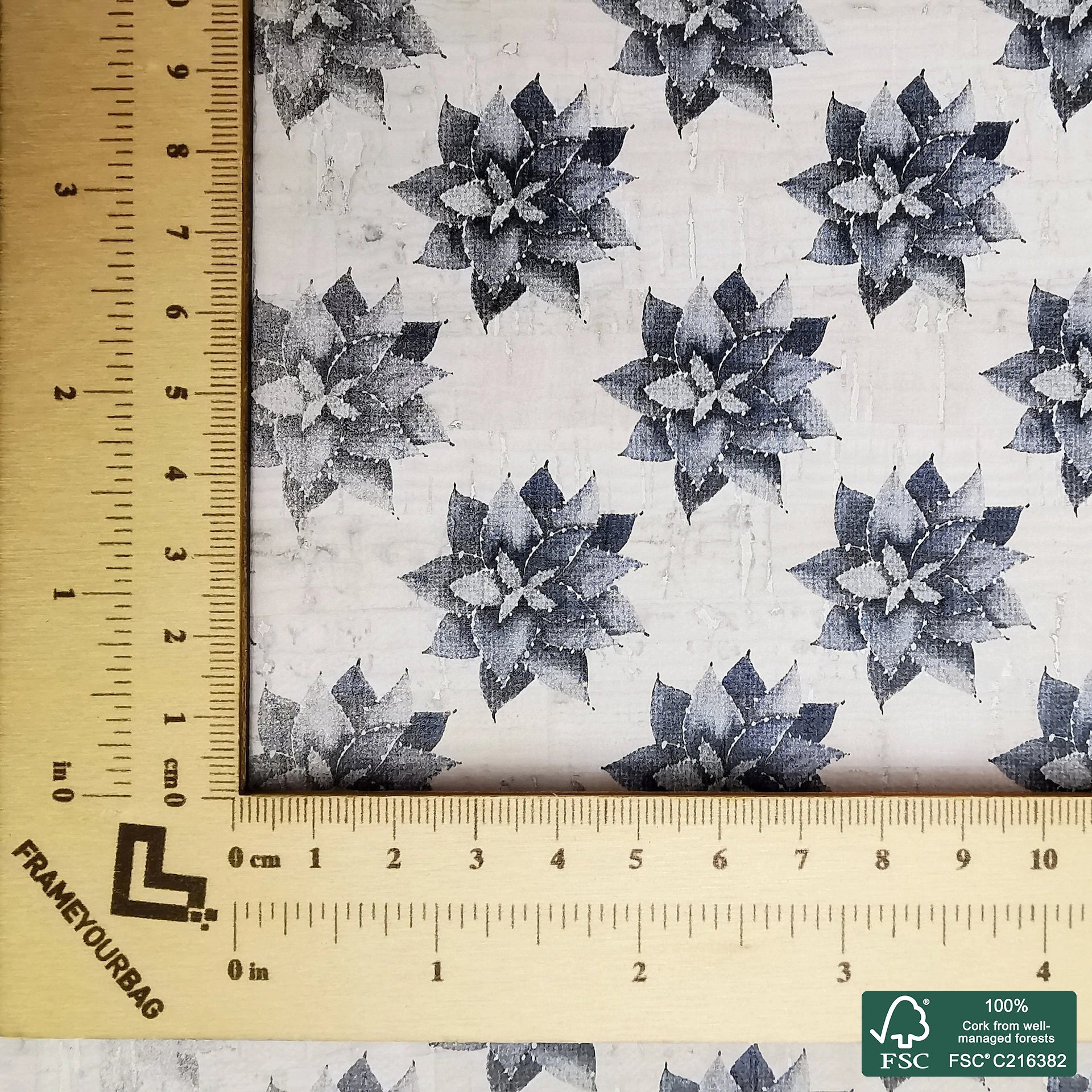 Succulents printed pattern on white cork fabric (317)
