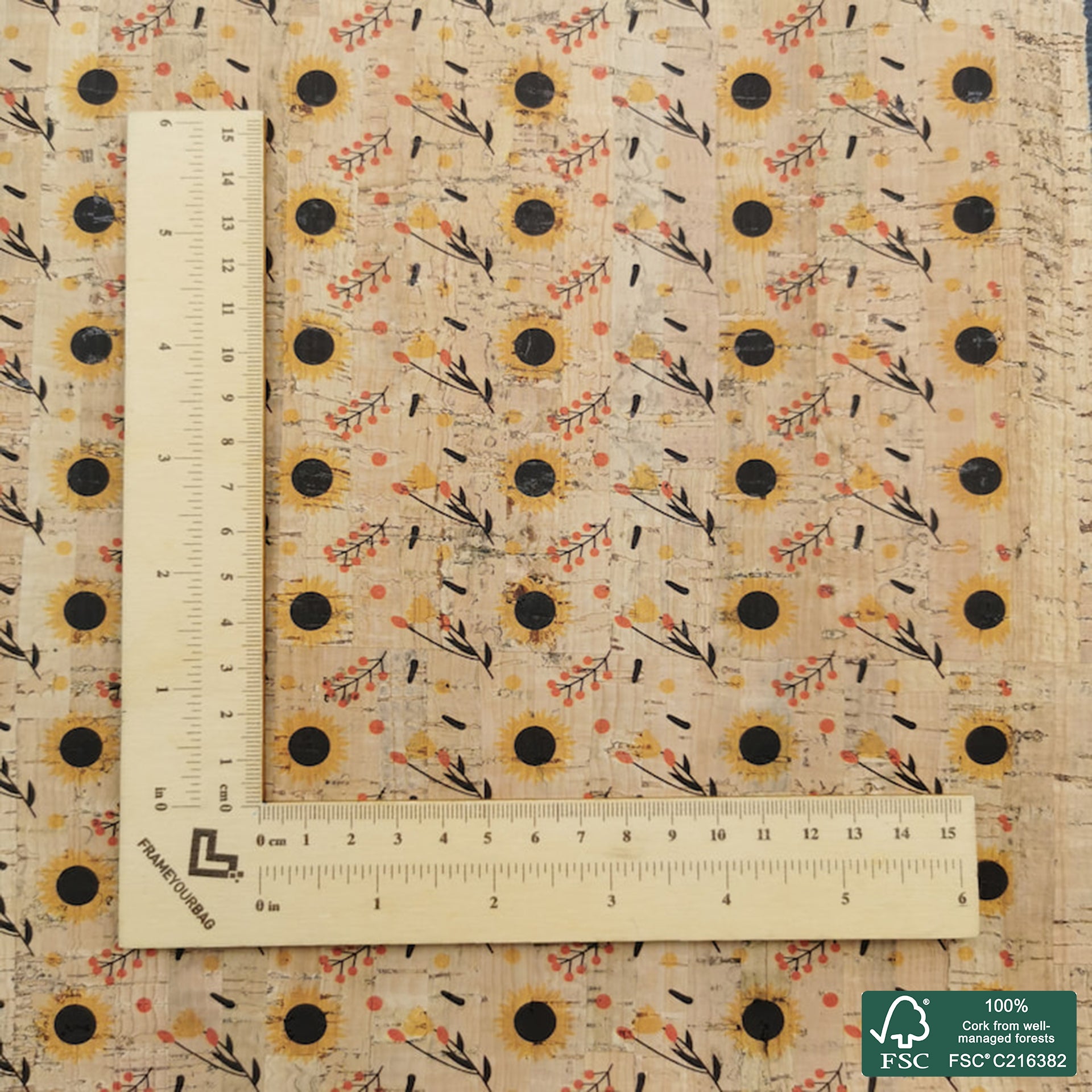 Leaves printed pattern on natural cork fabric (319)