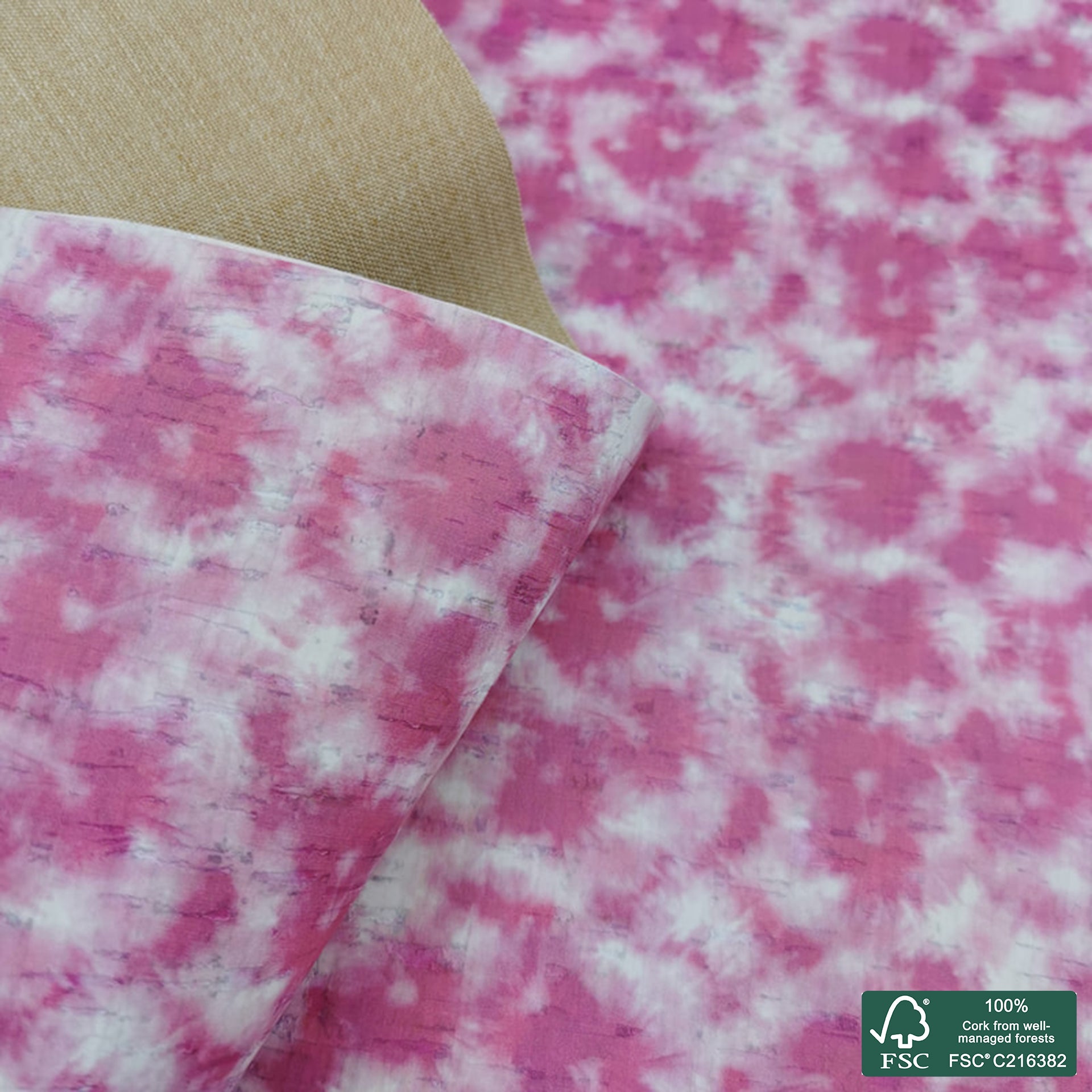 Abstract printed pattern on white cork fabric (321)