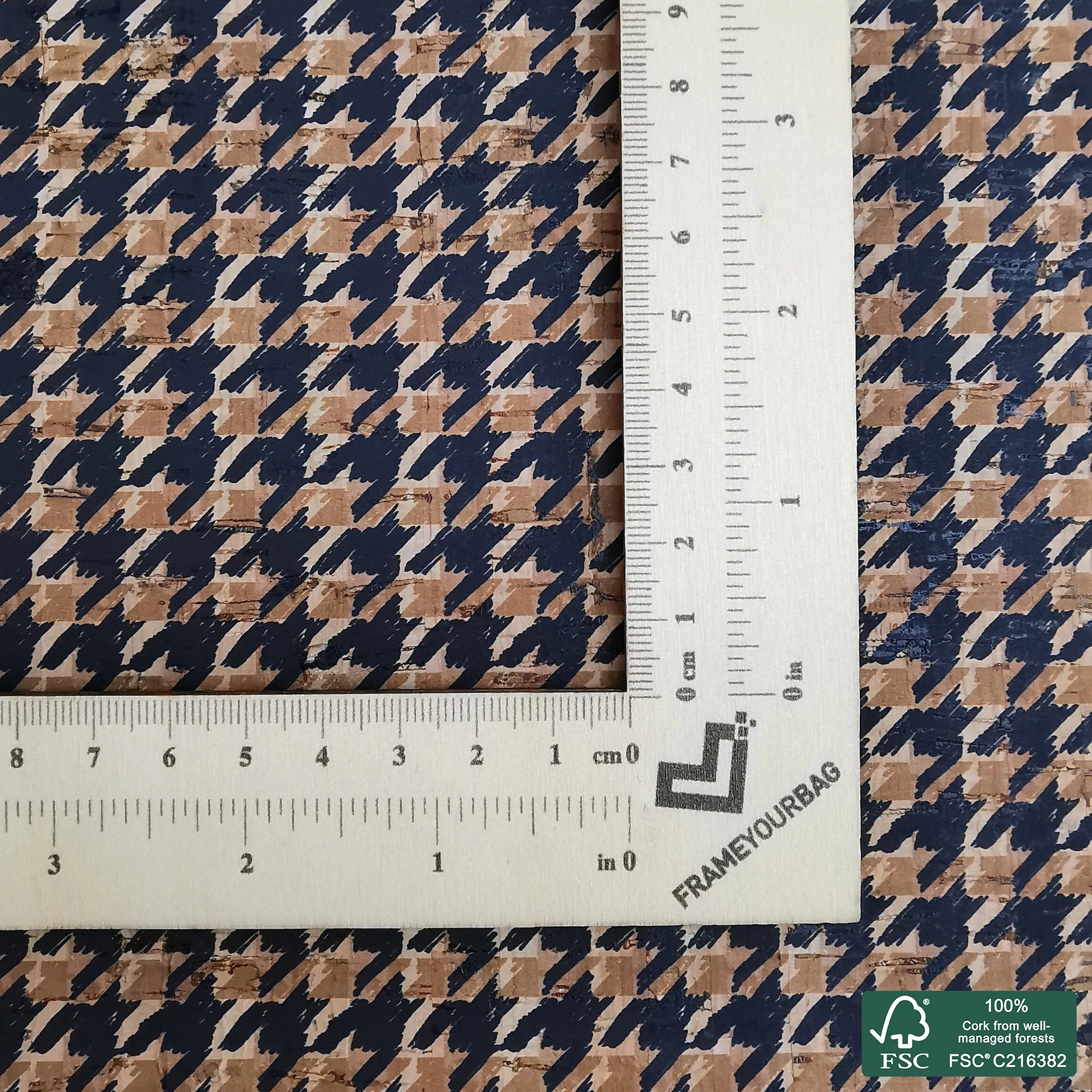 Houndstooth printed pattern on natural cork fabric (339)