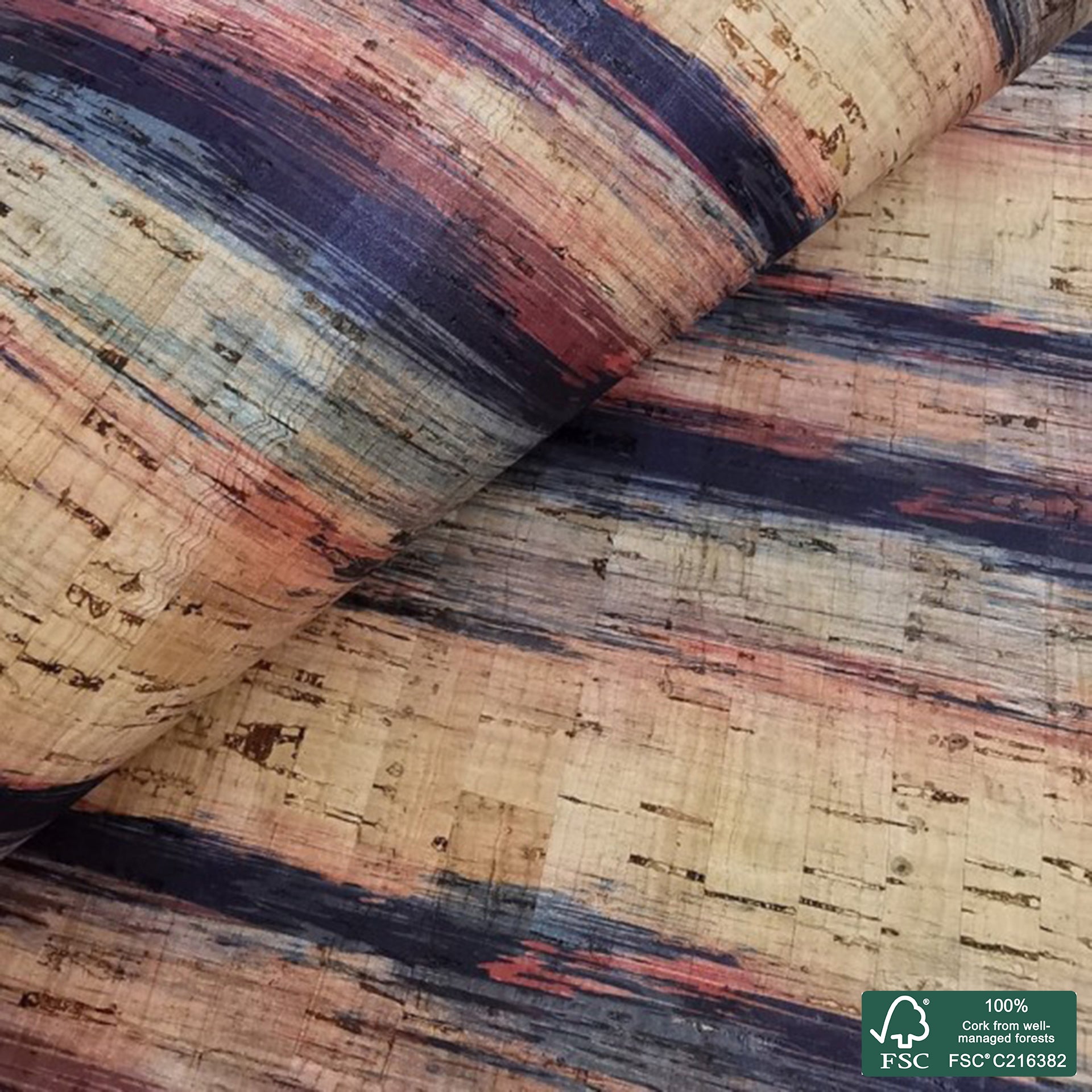 Stripes printed pattern on natural cork fabric (340)