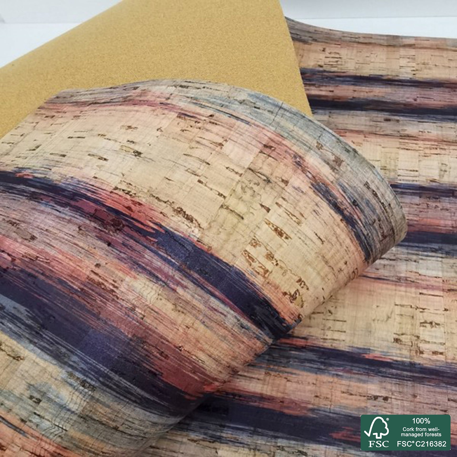 Stripes printed pattern on natural cork fabric (340)