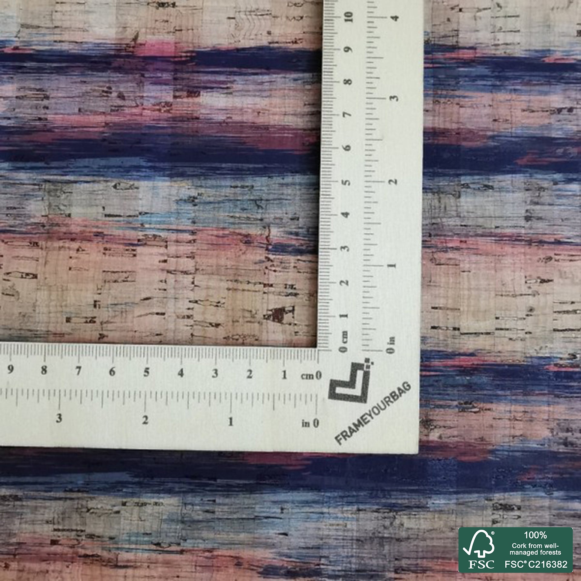 Stripes printed pattern on natural cork fabric (340)