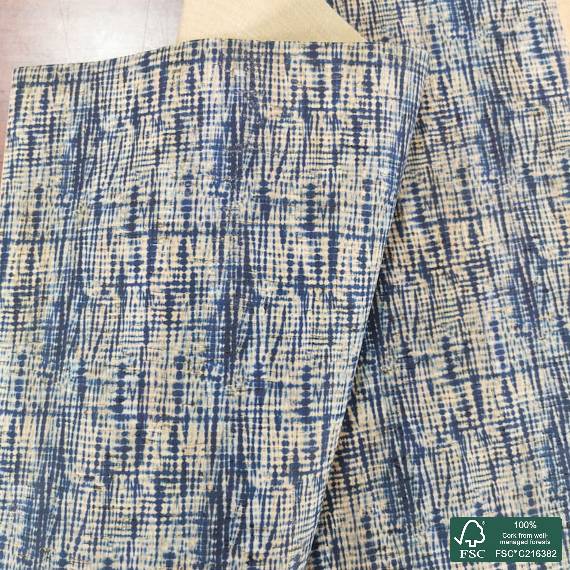 Abstract printed pattern on natural cork fabric (349)