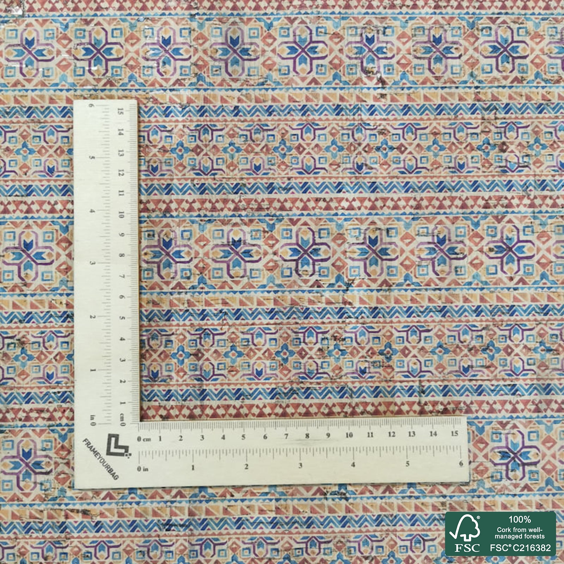 Tiles printed pattern on natural cork fabric (366)