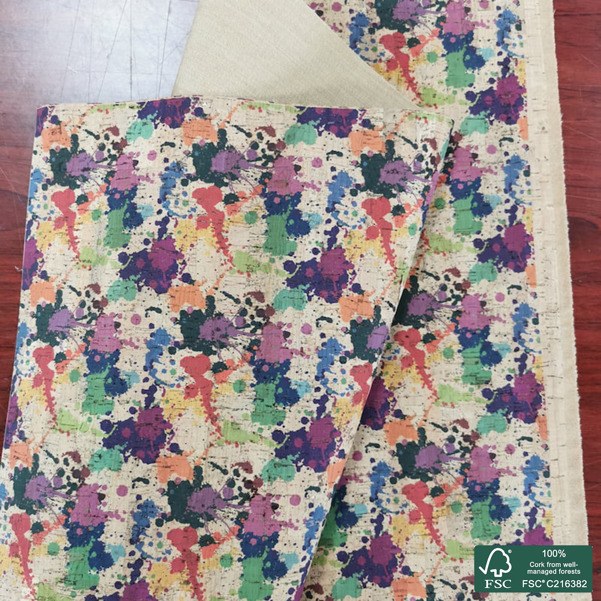 Abstract printed pattern on natural cork fabric (374)