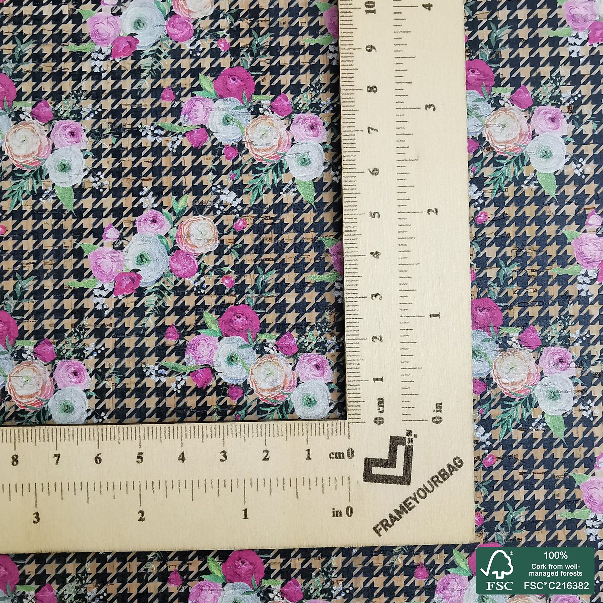 Flowers printed pattern on natural cork fabric (380)