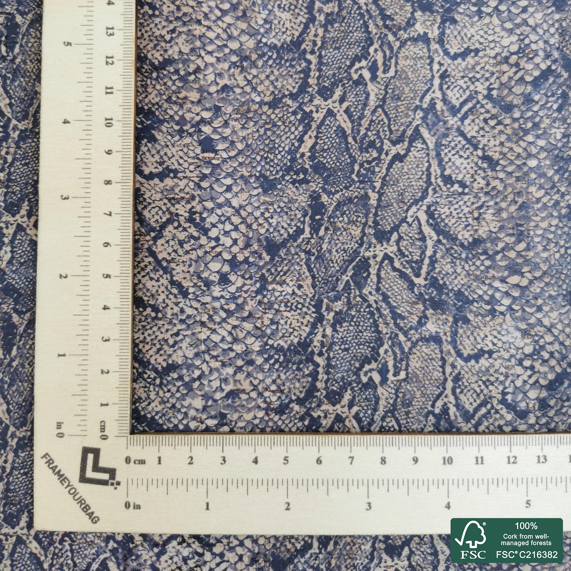 Snake printed pattern on natural cork fabric (418)