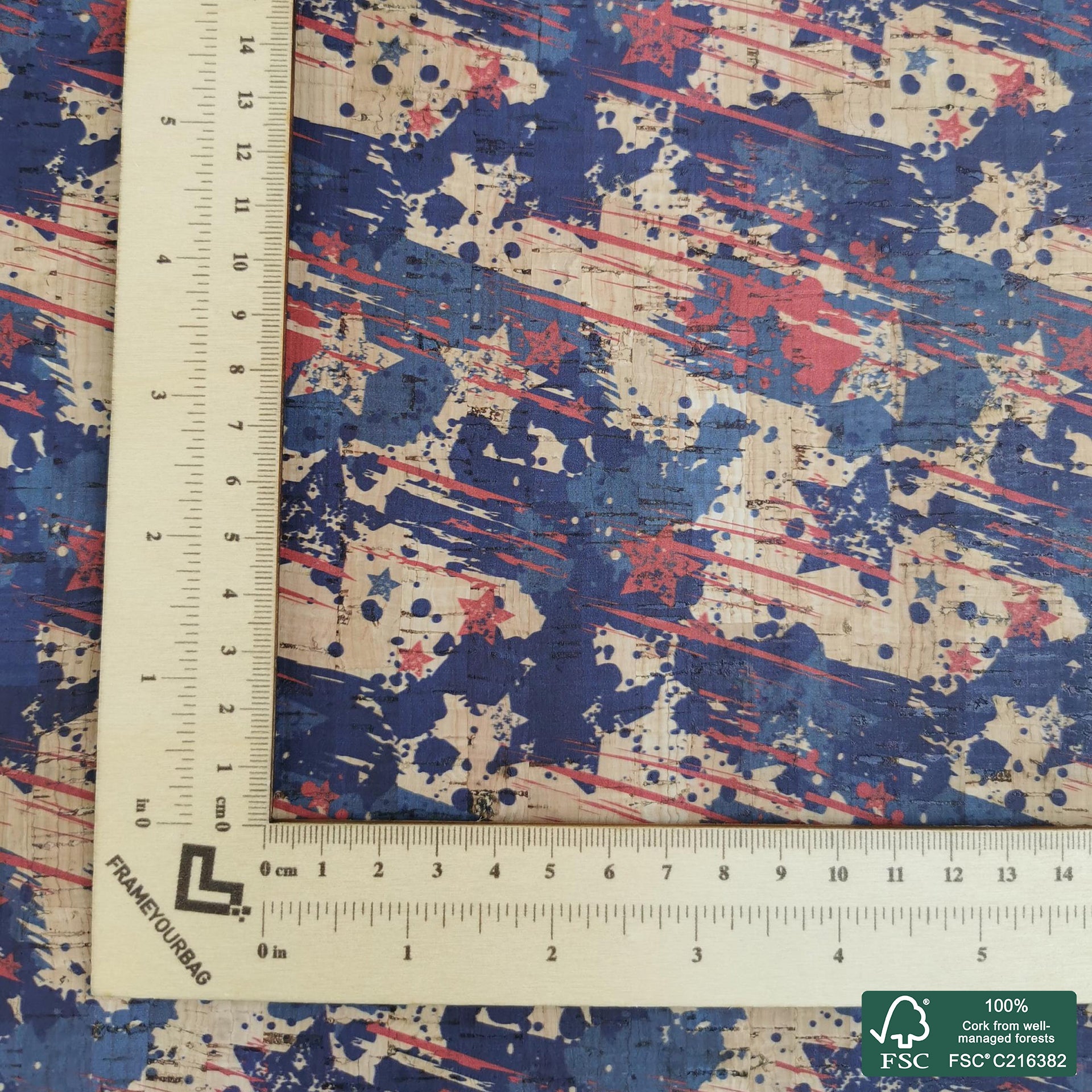 Abstract printed pattern on natural cork fabric (421)