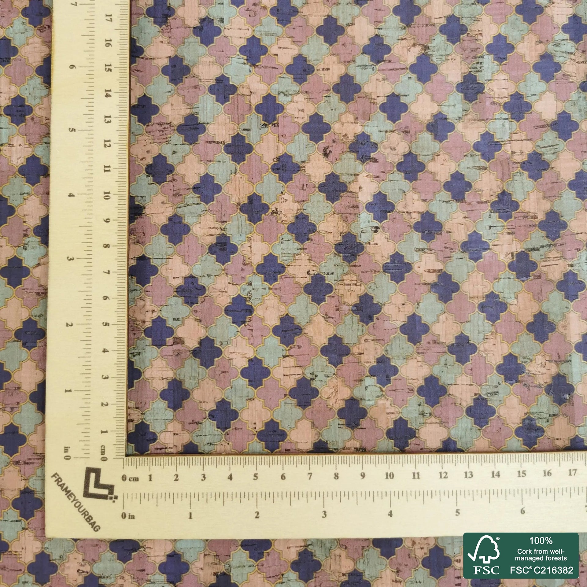 Tiles printed pattern on natural cork fabric (432)