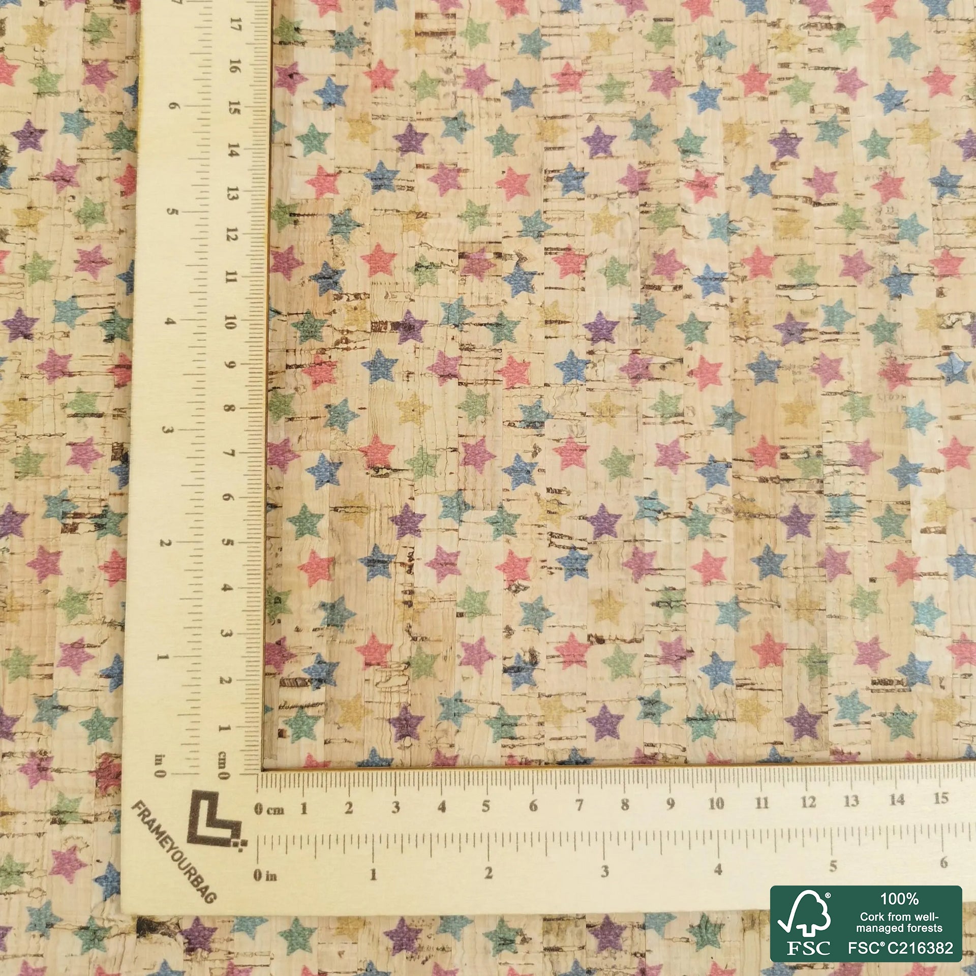 Stars printed pattern on natural cork fabric (434)