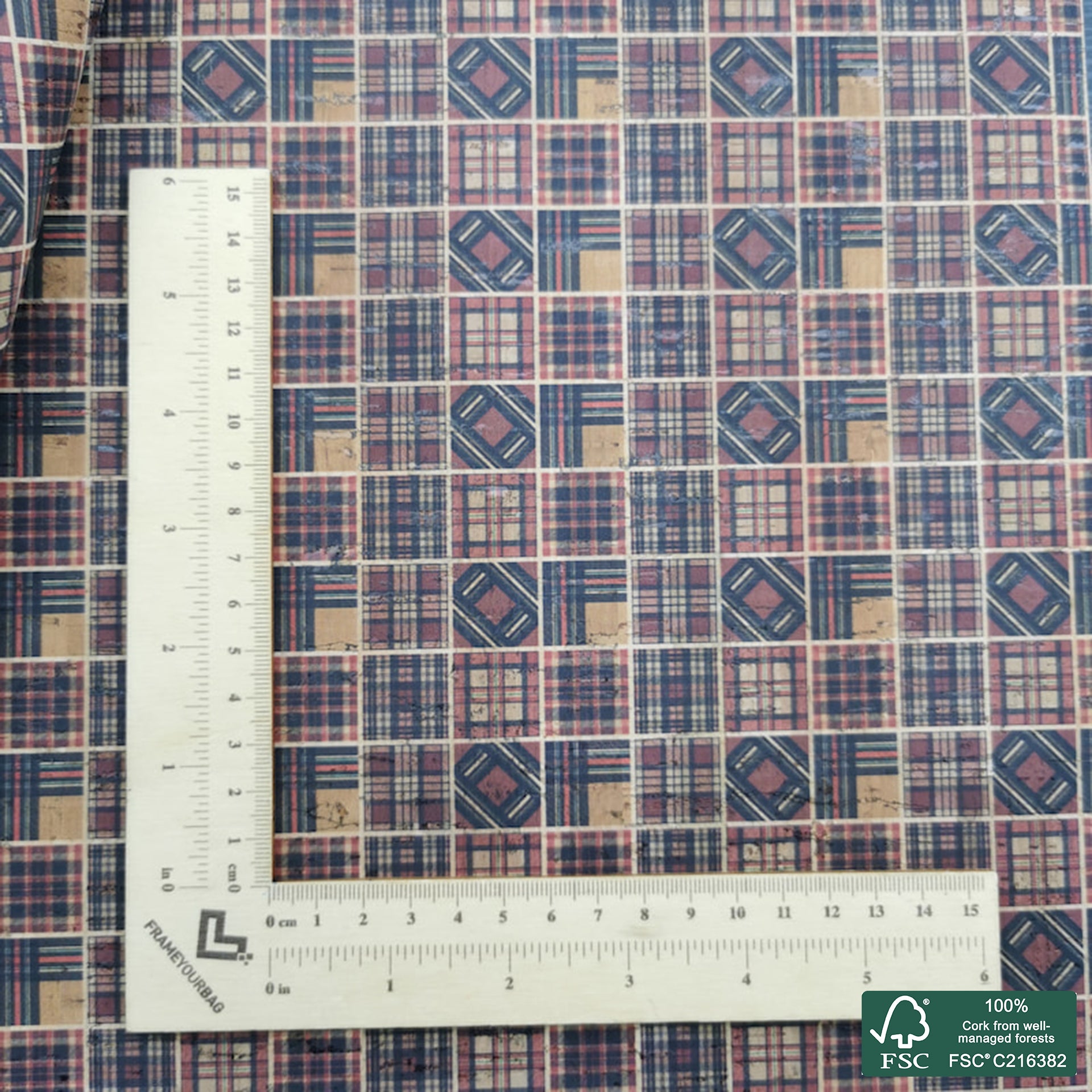 Tiles printed pattern on natural cork fabric (435)