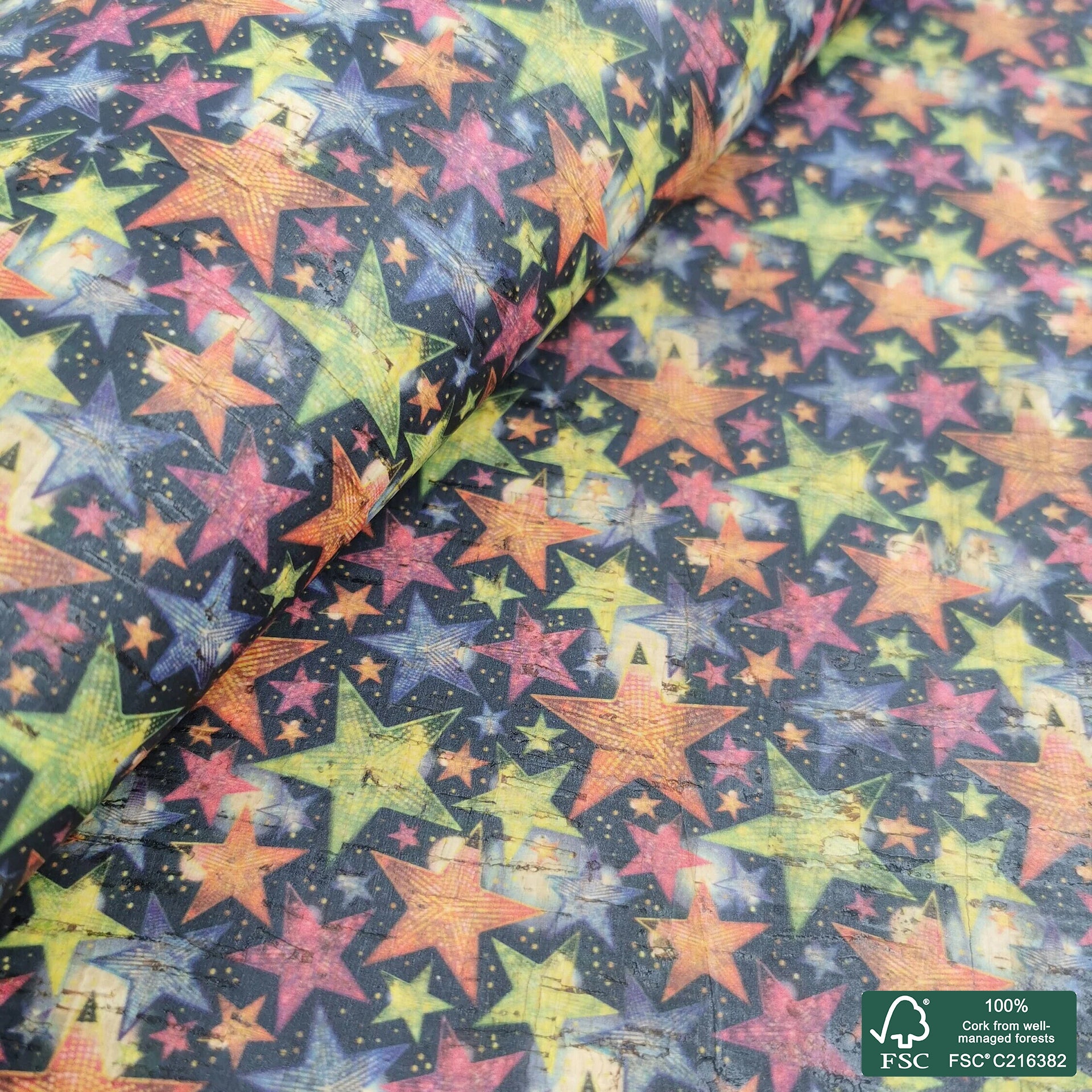Stars printed pattern on natural cork fabric (441)