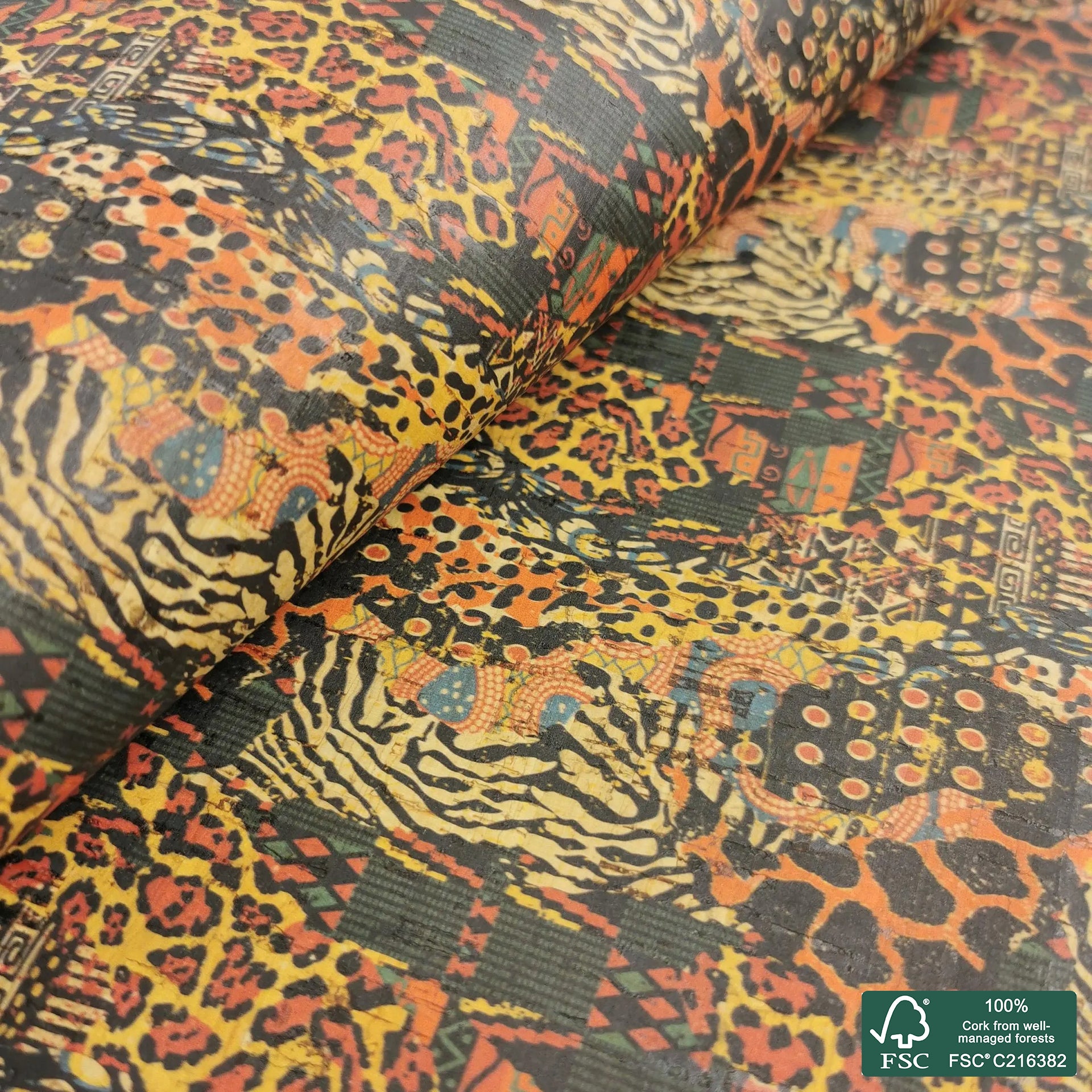 Leopard printed pattern on natural cork fabric (443)