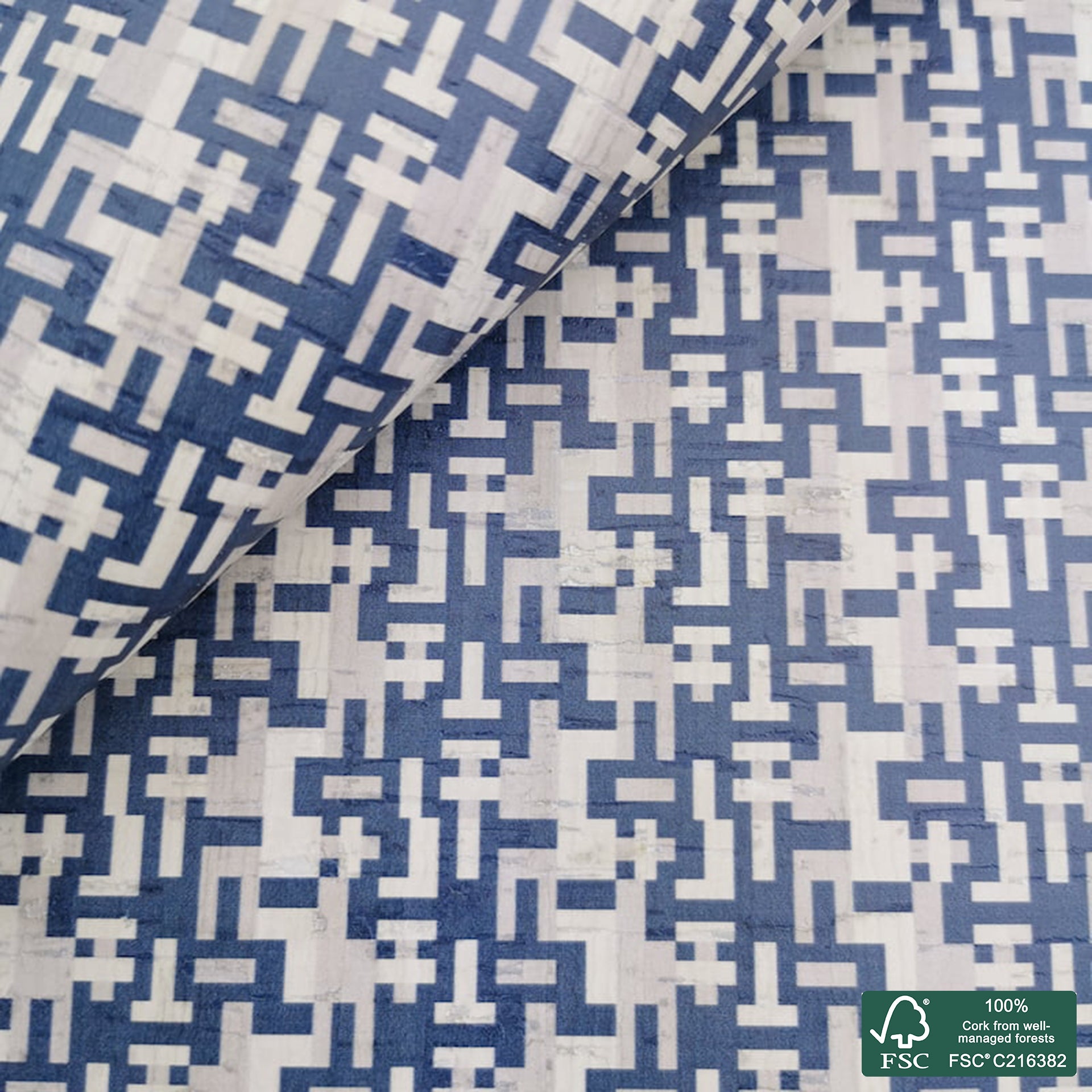 Abstract printed pattern on white cork fabric (453)