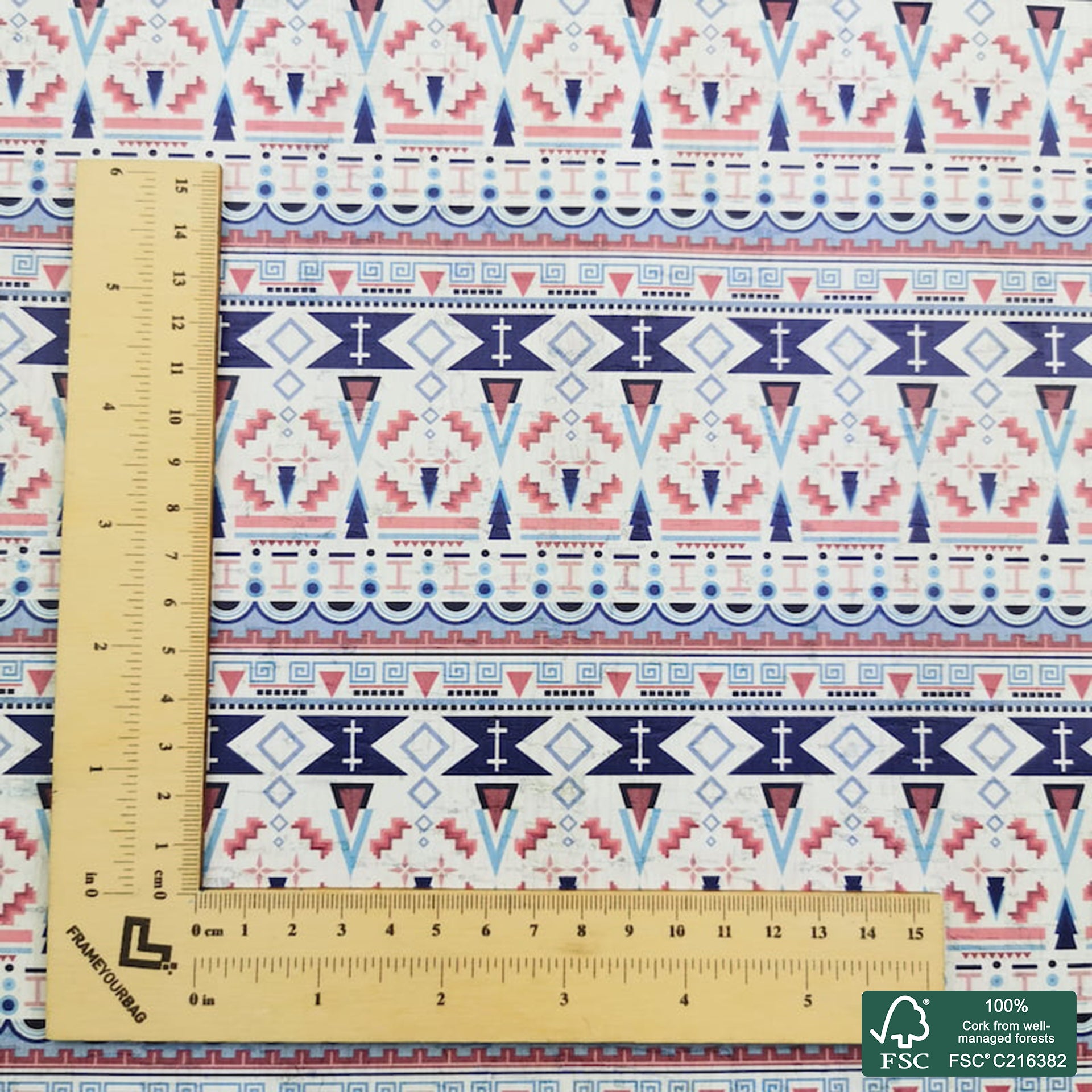 Tiles printed pattern on white cork fabric (456)